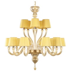 Lampadario 10+5 bracci in vetro di Murano Paralumi in foglia d'oro fatti a mano da Multiforme