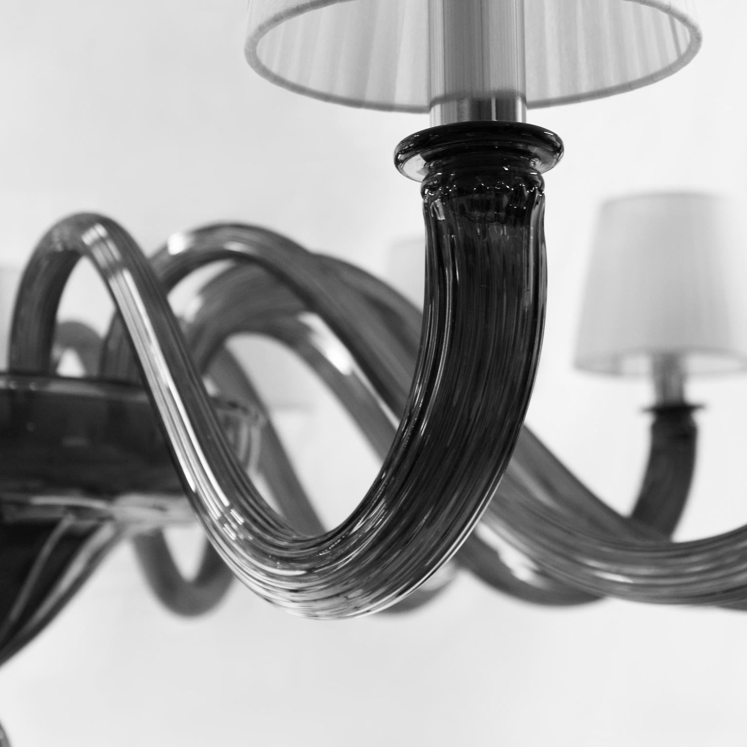 Other Chandelier 16+8-arms dark Grey Murano Glass white lampshades by Multiforme For Sale