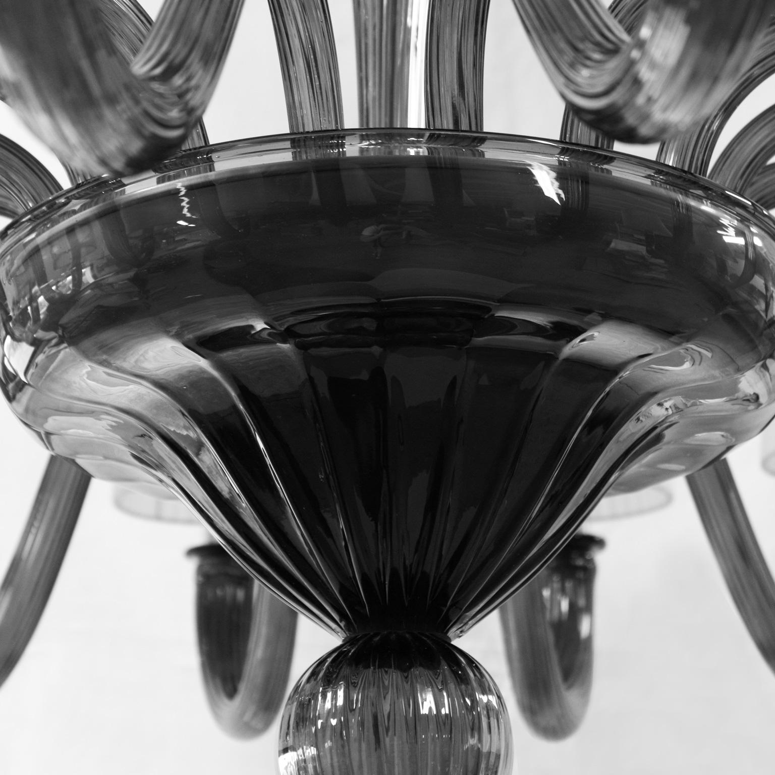 Italian Chandelier 16+8-arms dark Grey Murano Glass white lampshades by Multiforme For Sale