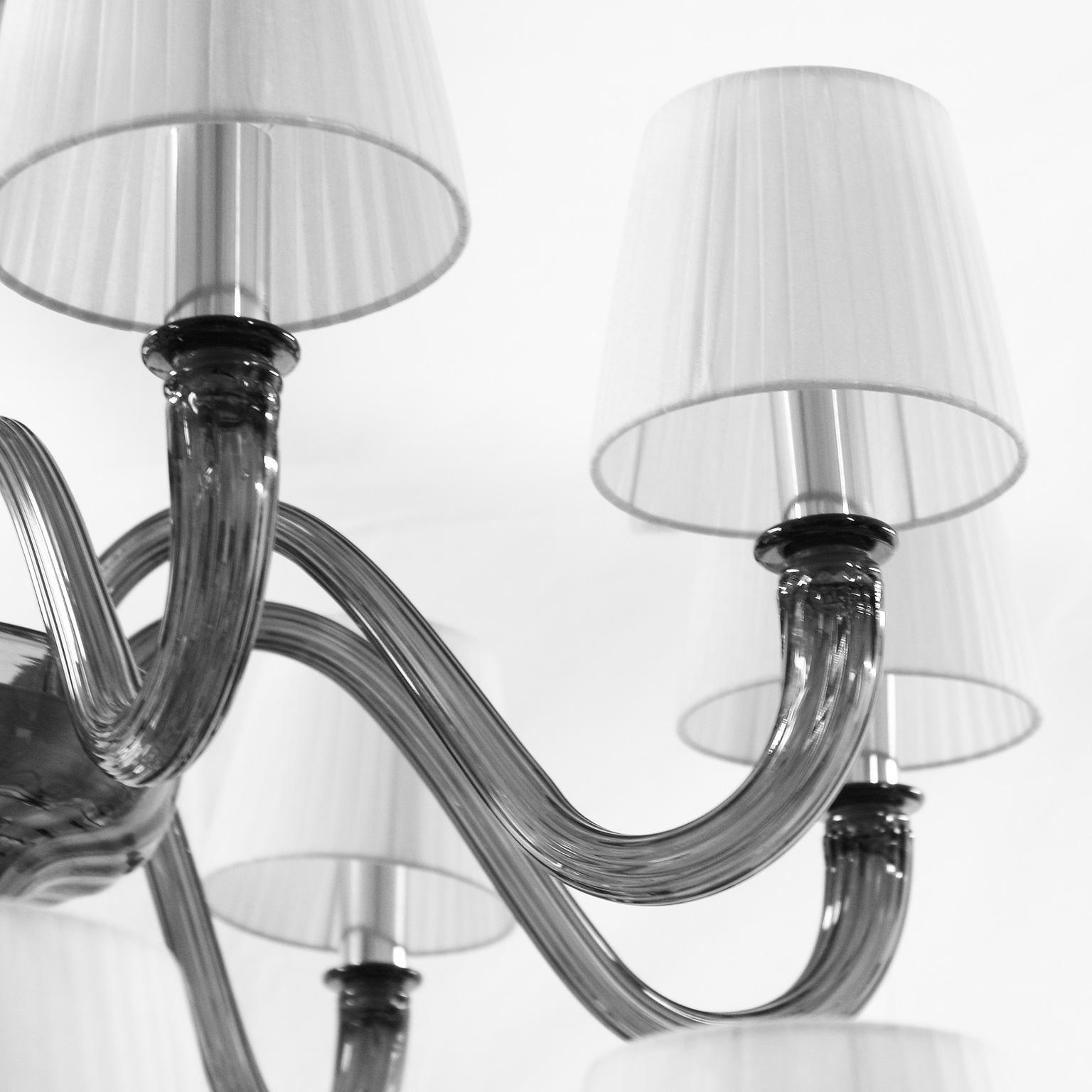 Chandelier 16+8-arms dark Grey Murano Glass white lampshades by Multiforme In New Condition For Sale In Trebaseleghe, IT