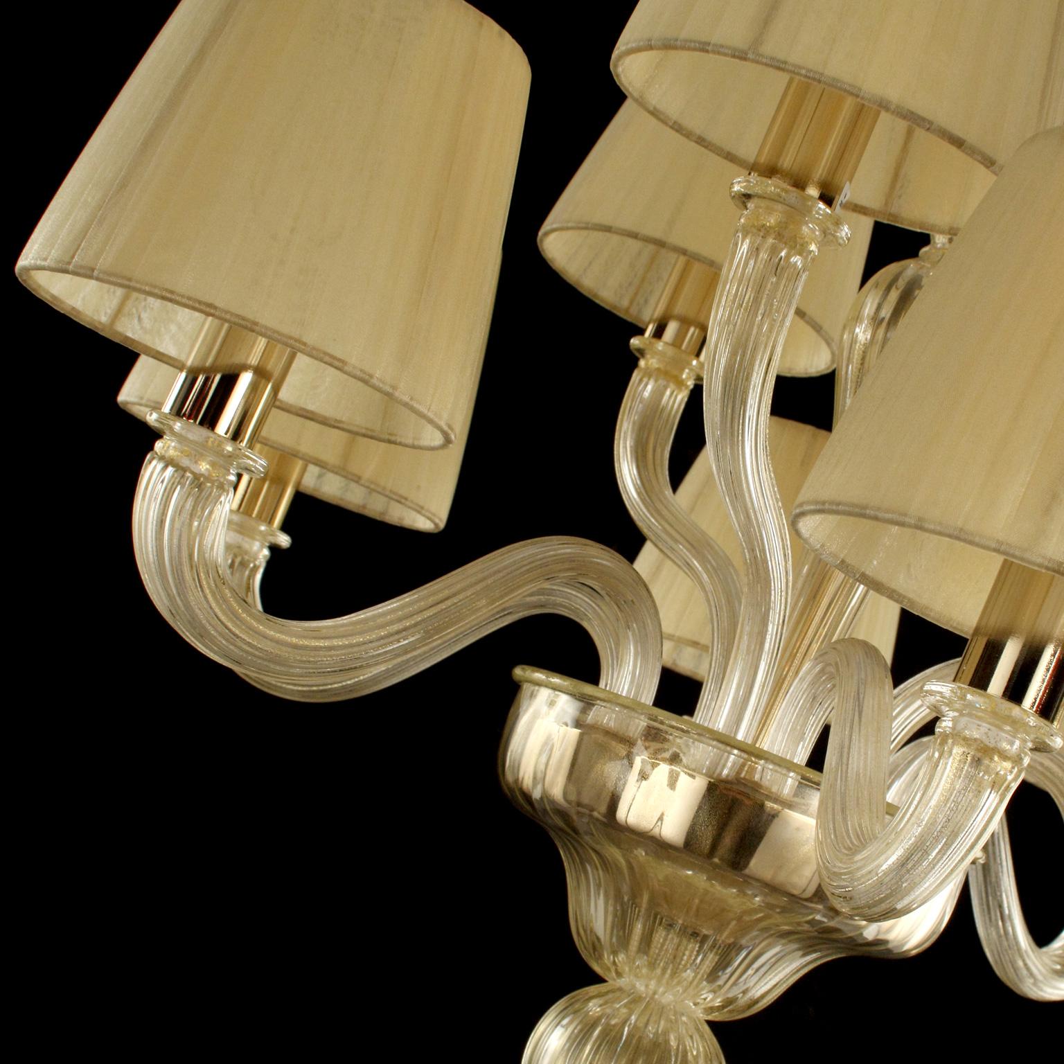 Italian Chandelier 6+3 arms Gold Murano Glass organza Lampshade Chapeau by Multiforme For Sale