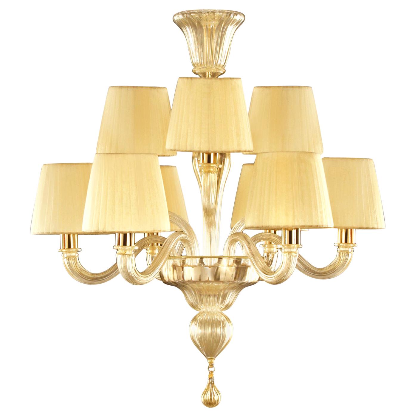 Chandelier 6+3 arms Gold Murano Glass organza Lampshade Chapeau by Multiforme For Sale