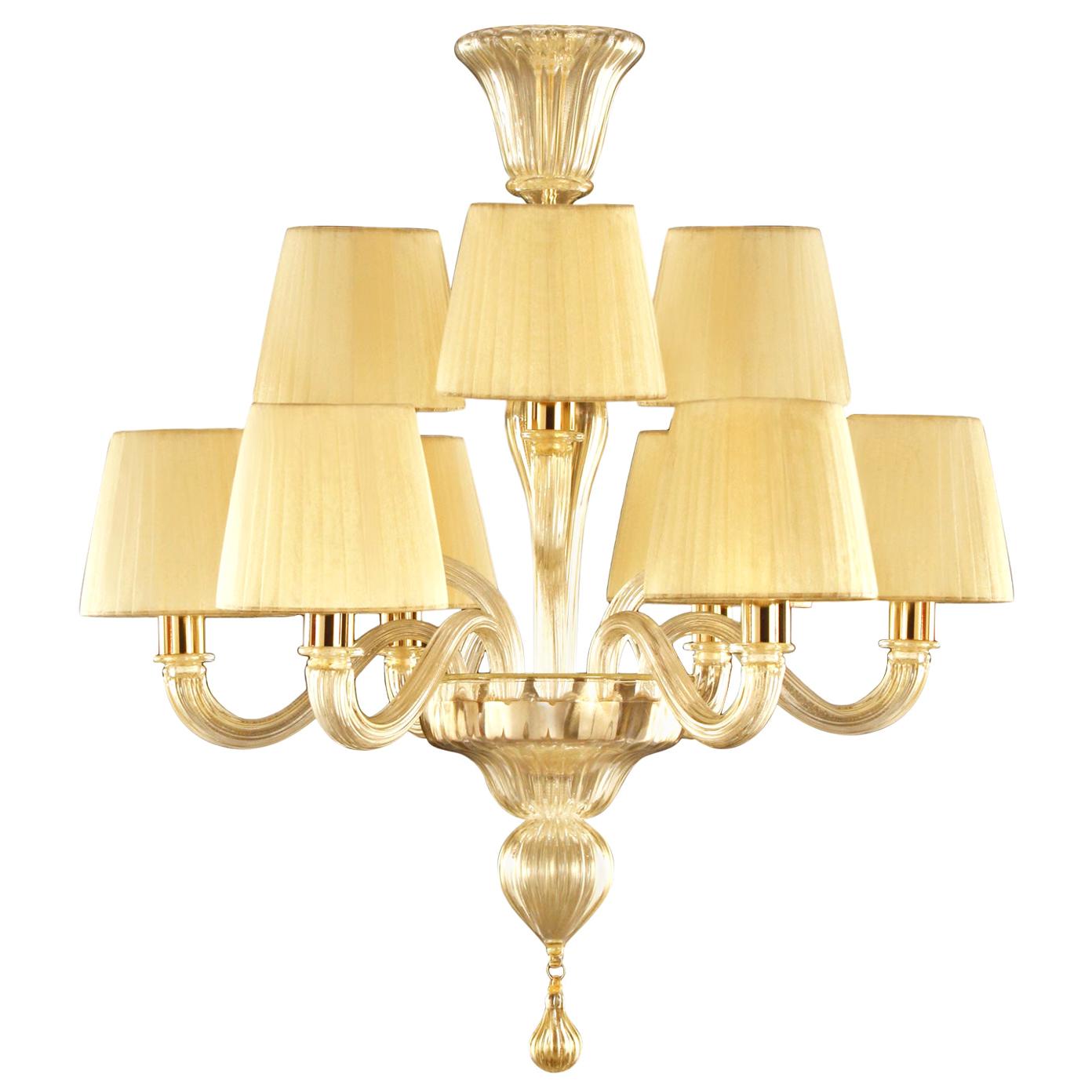 Lustre 6+3 bras de lumière or en verre de Murano organza Abat-jour Chapeau par Multiforme