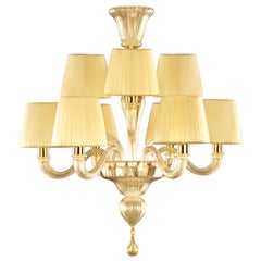 Chandelier 6+3 arms Gold Murano Glass organza Lampshade Chapeau by Multiforme