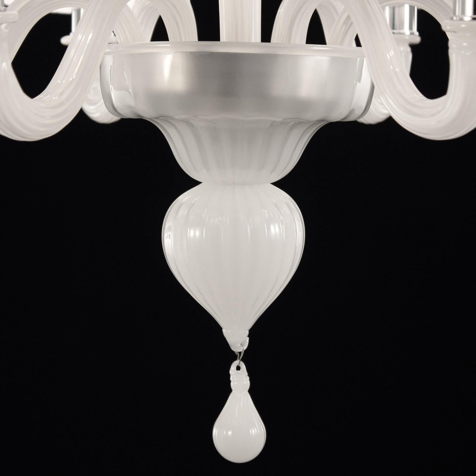 Other Chandelier 6+3-arms Silk Murano Glass, White Lampshades Chapeau by Multiforme For Sale