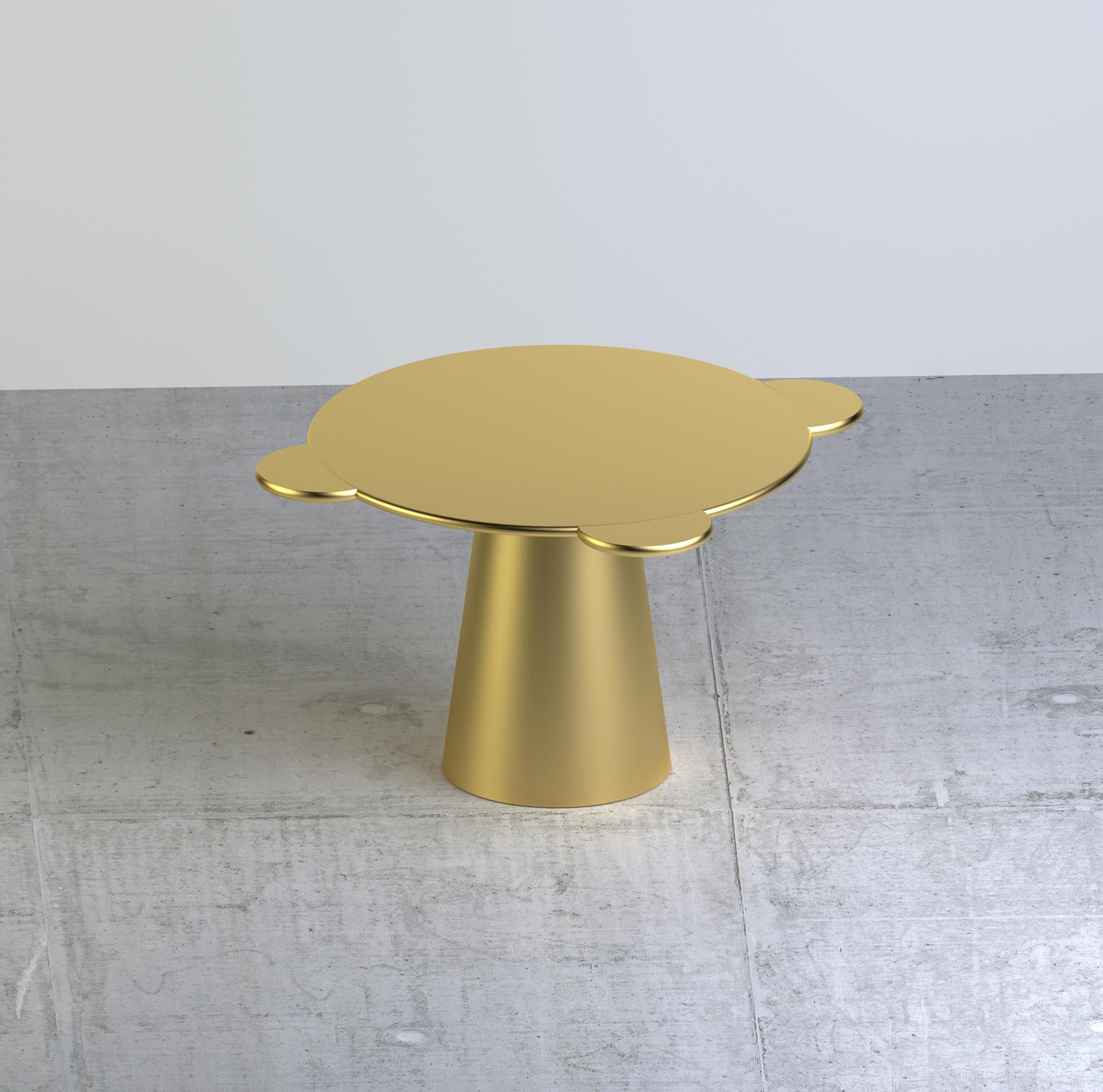 Donald is a multifunctional table with a sculpturally cosmic aspect and colorful circular shapes.

The sculptural silhouette has a wooden structure composed of a truncated cone that supports a round top adorned with three semi-circular flaps,