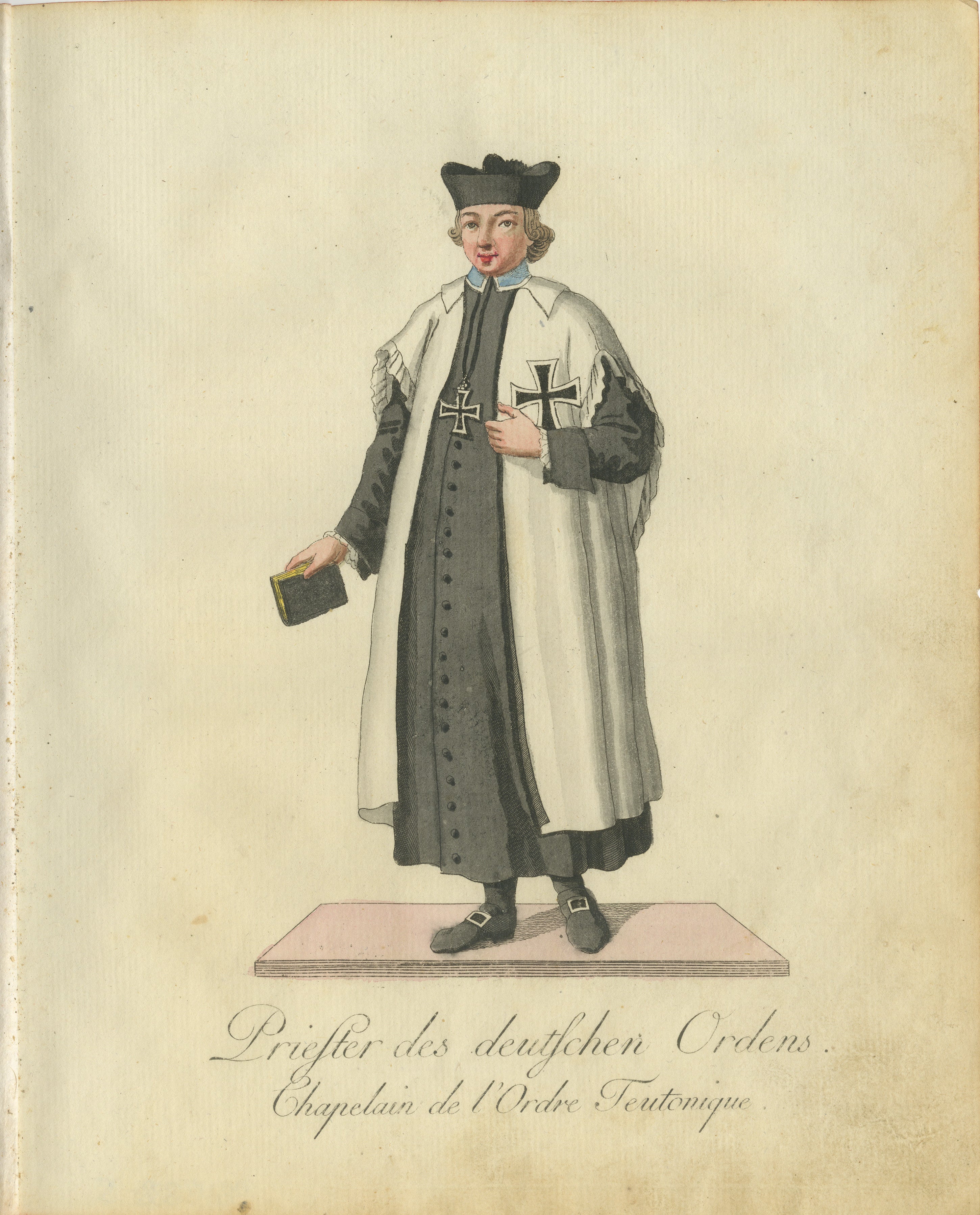 Chaplain des Teutonic Order: 1791 Handkolorierte Gravur in Zeremoniellenanzug  
  
Dieser schöne handkolorierte Kupferstich mit dem Titel 