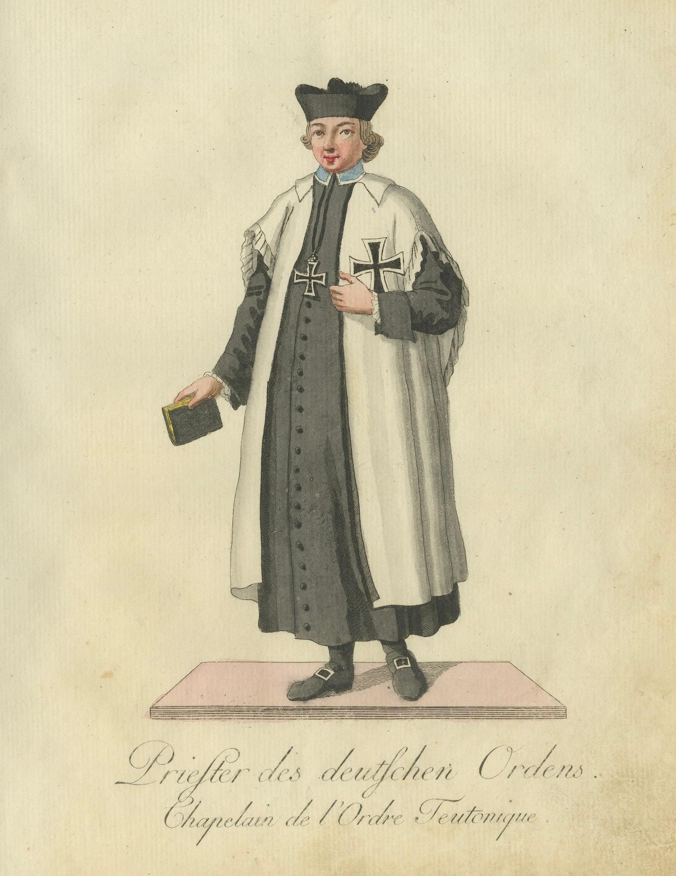 Chaplain des Teutonic Order: 1791 Handkolorierte Gravur in Zeremoniellenanzug (Spätes 18. Jahrhundert) im Angebot
