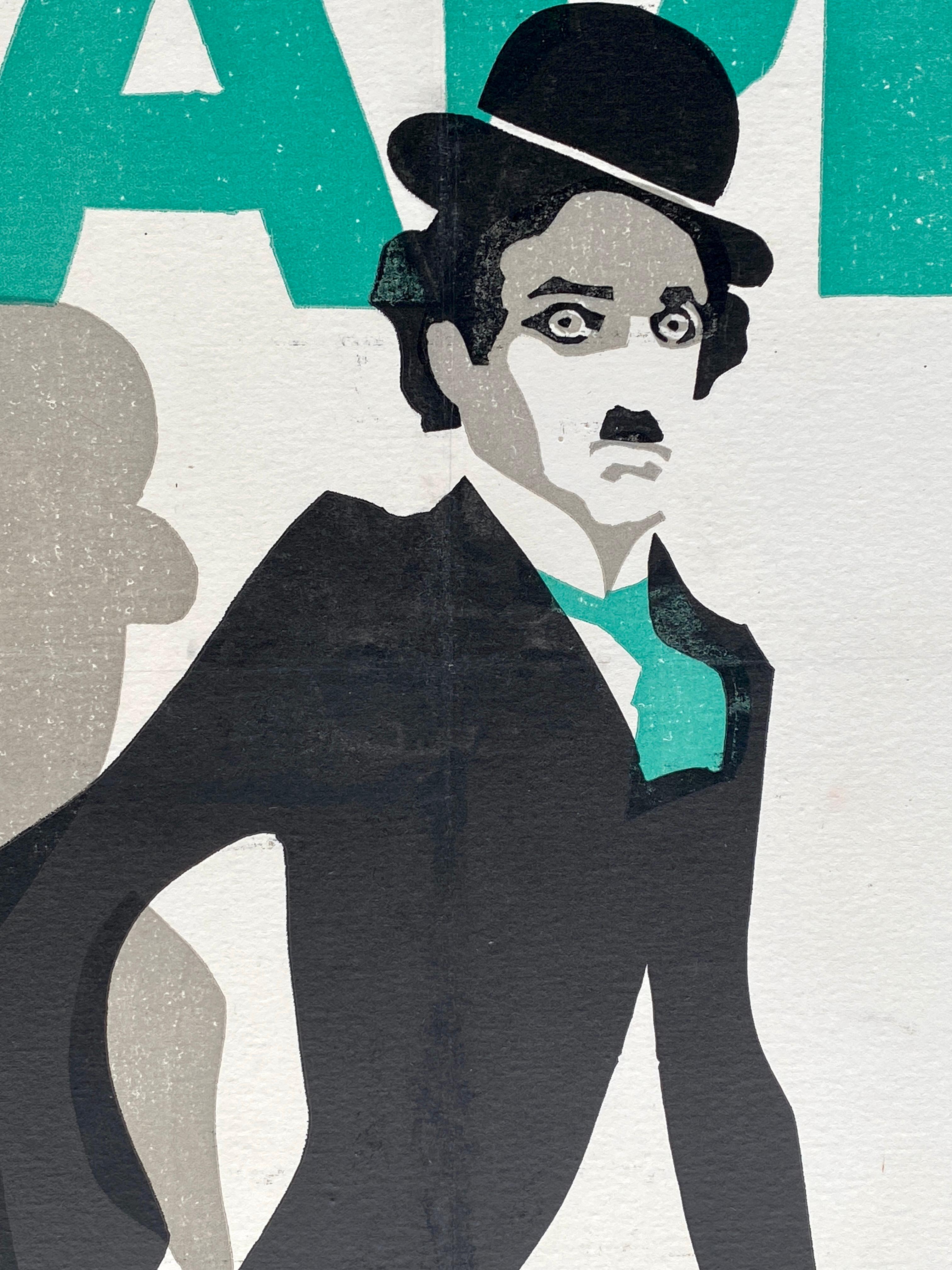 Poster cinematografico originale Linocut di Chaplin 