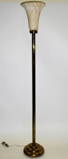 Chapman Art Deco Brass and Ceramic Lily Floor Lamp
