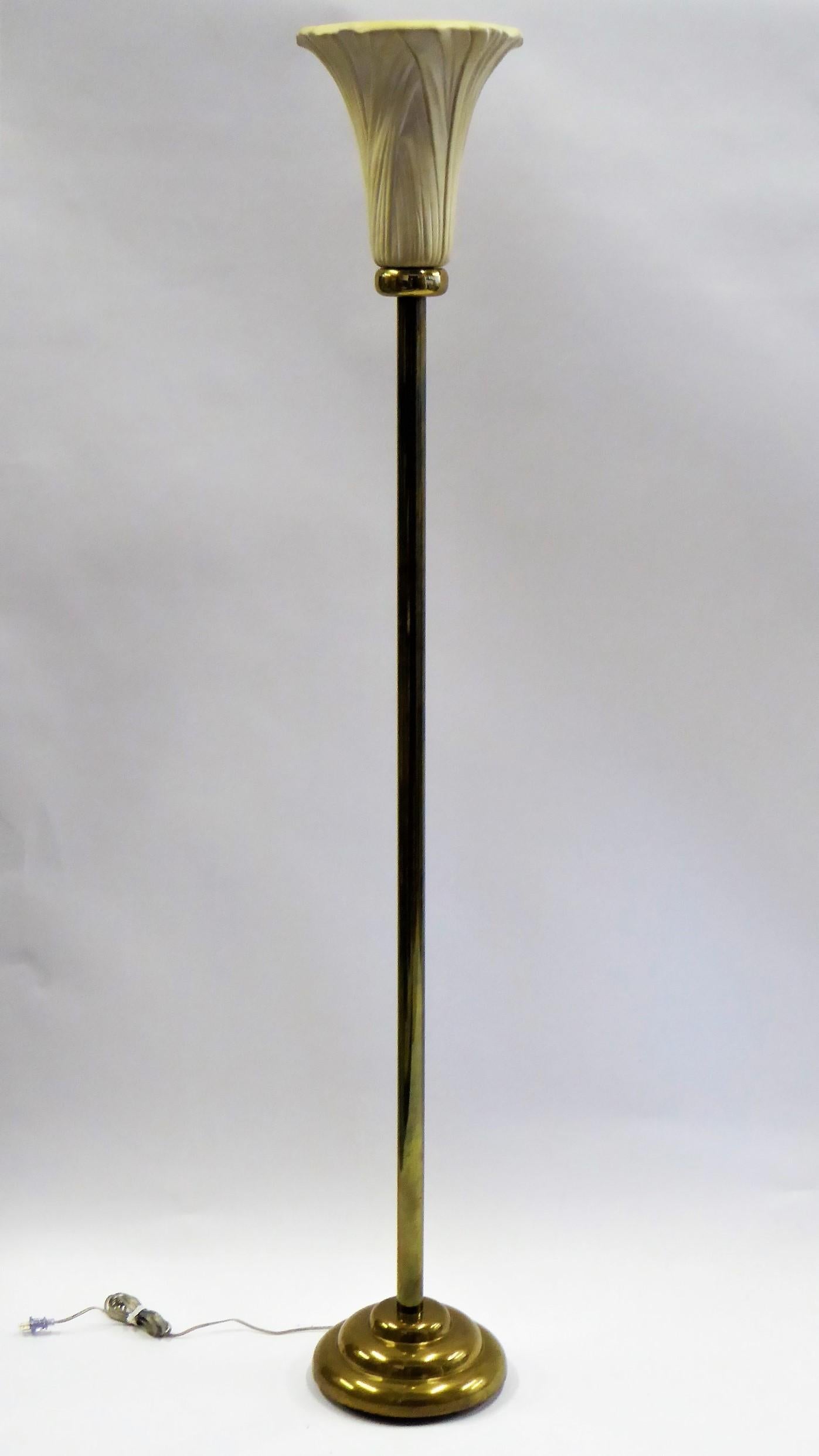 Late 20th Century Chapman Art Deco Brass and Ceramic Lily Floor Lamp