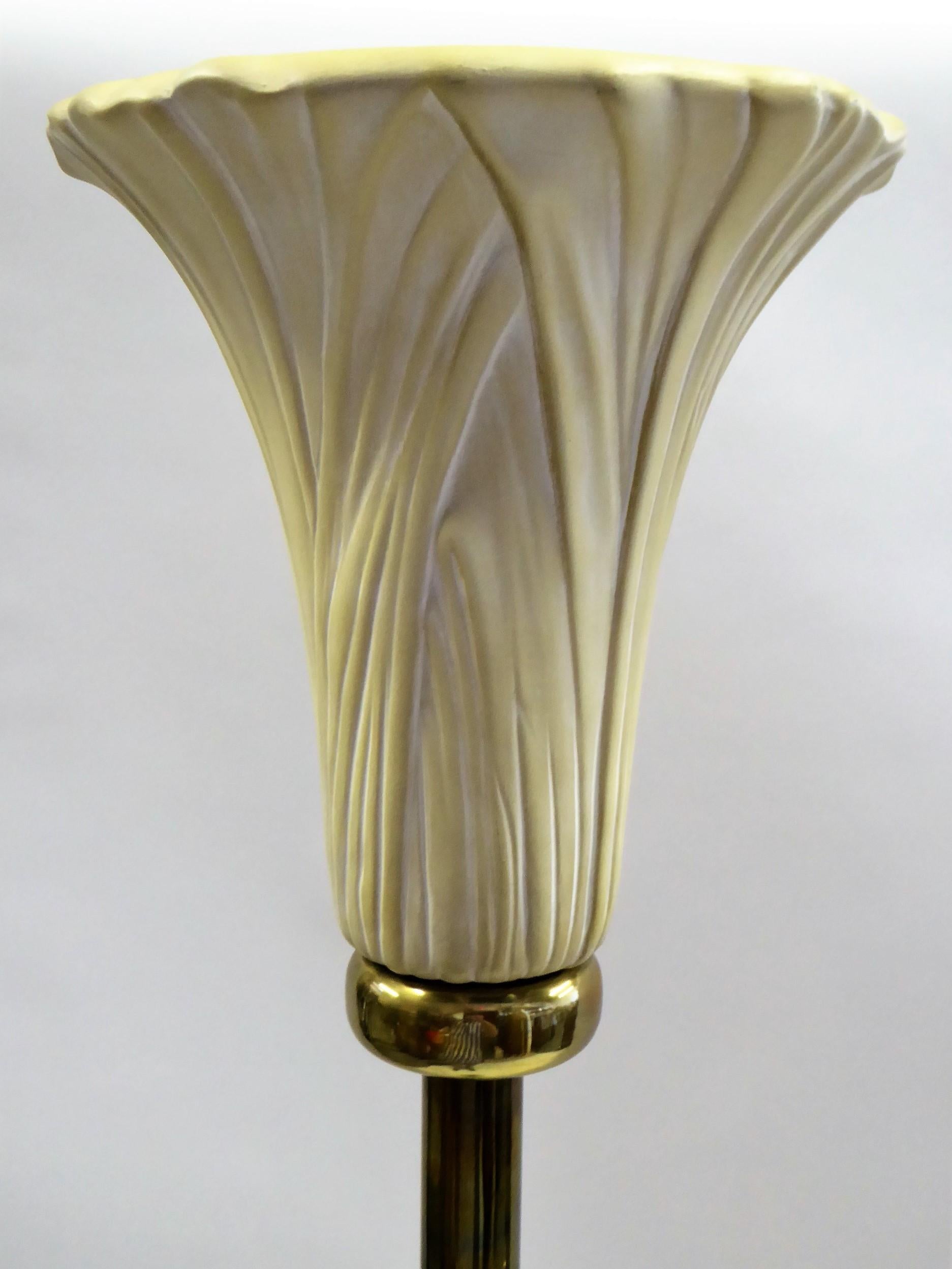 Chapman Art Deco Brass and Ceramic Lily Floor Lamp 1