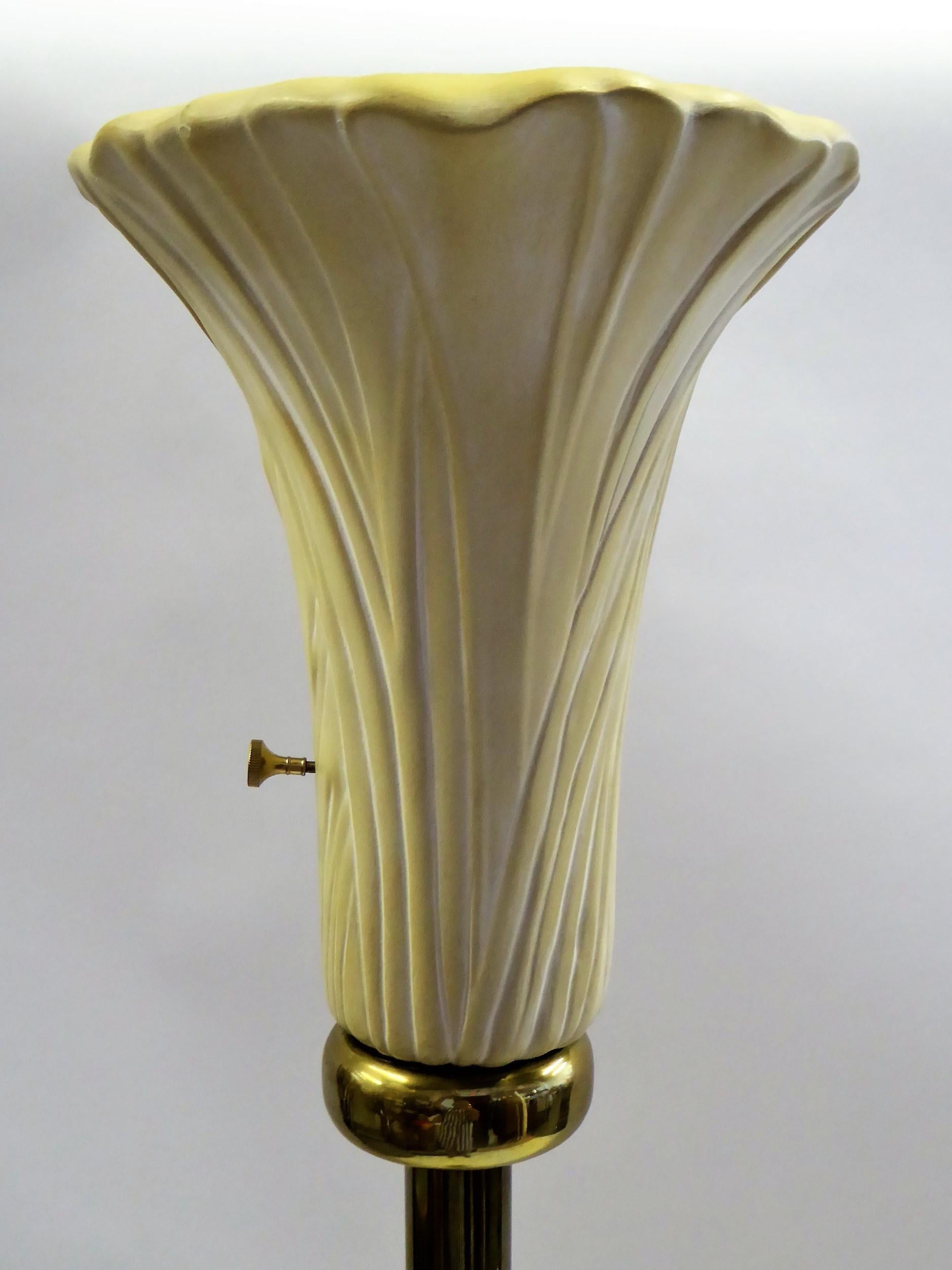 Chapman Art Deco Brass and Ceramic Lily Floor Lamp 2