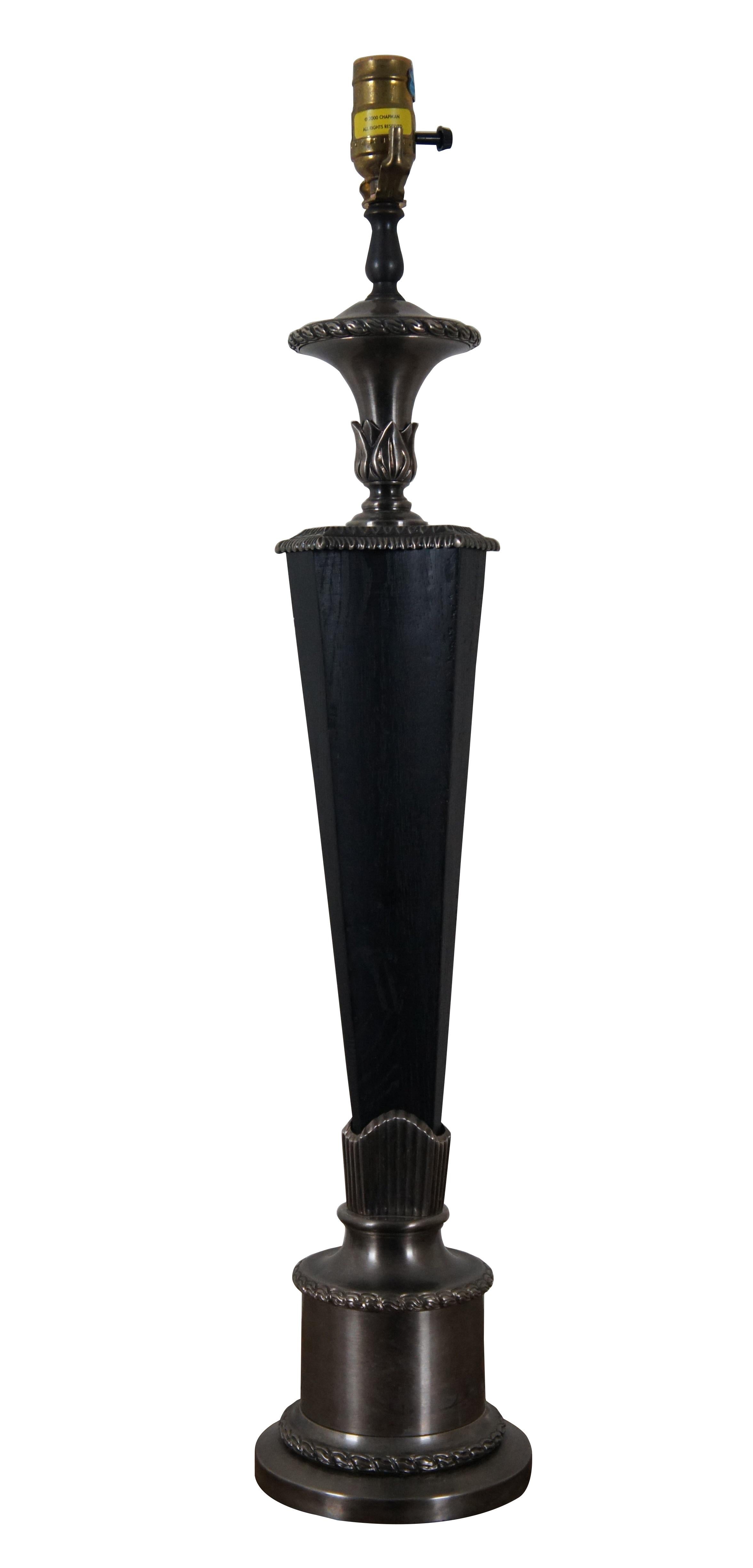 Neoclassical Chapman Black Ebonized Wood & Metal Torchiere Column Table Lamp 30