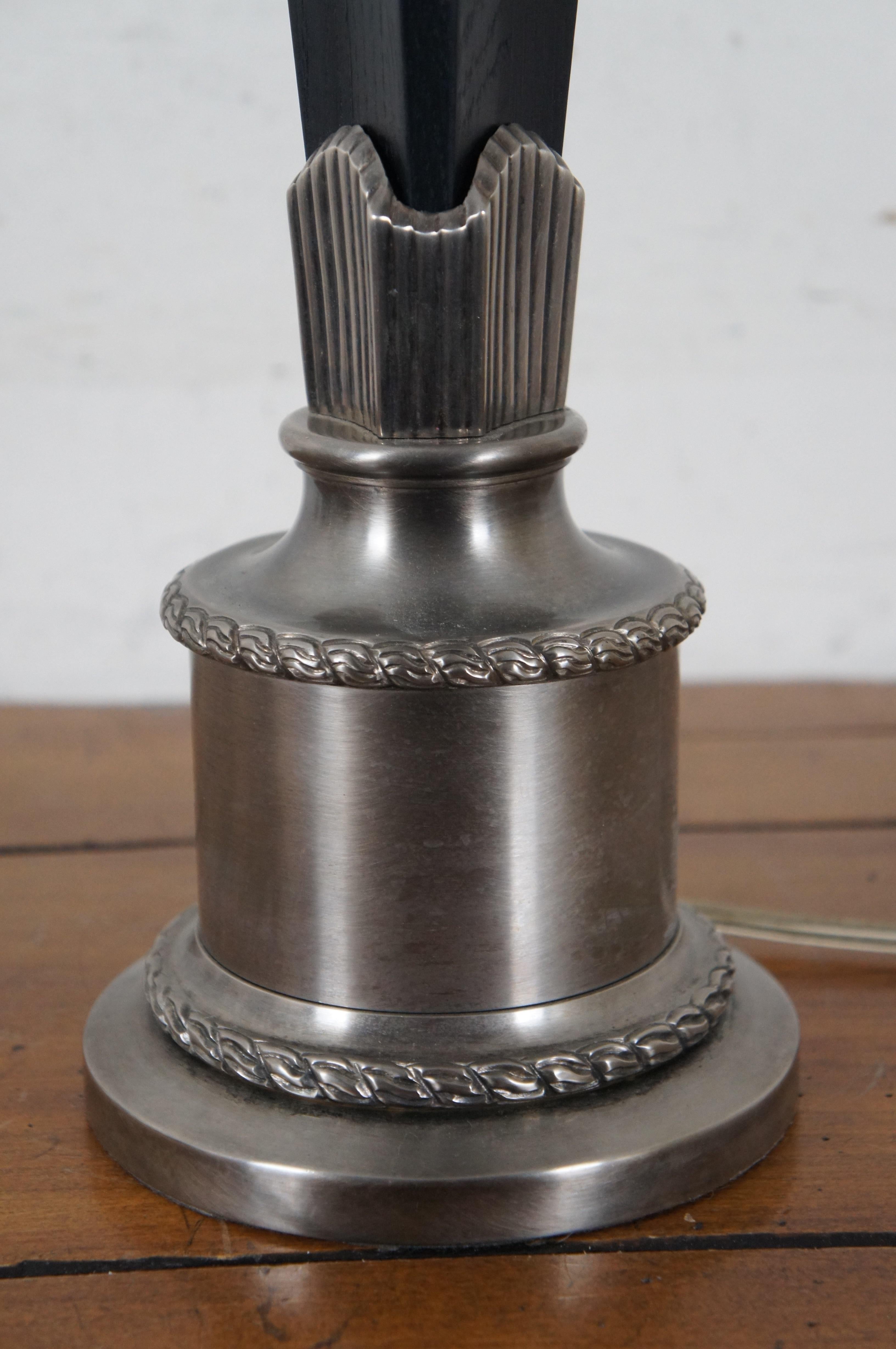 Chapman Black Ebonized Wood & Metal Torchiere Column Table Lamp 30