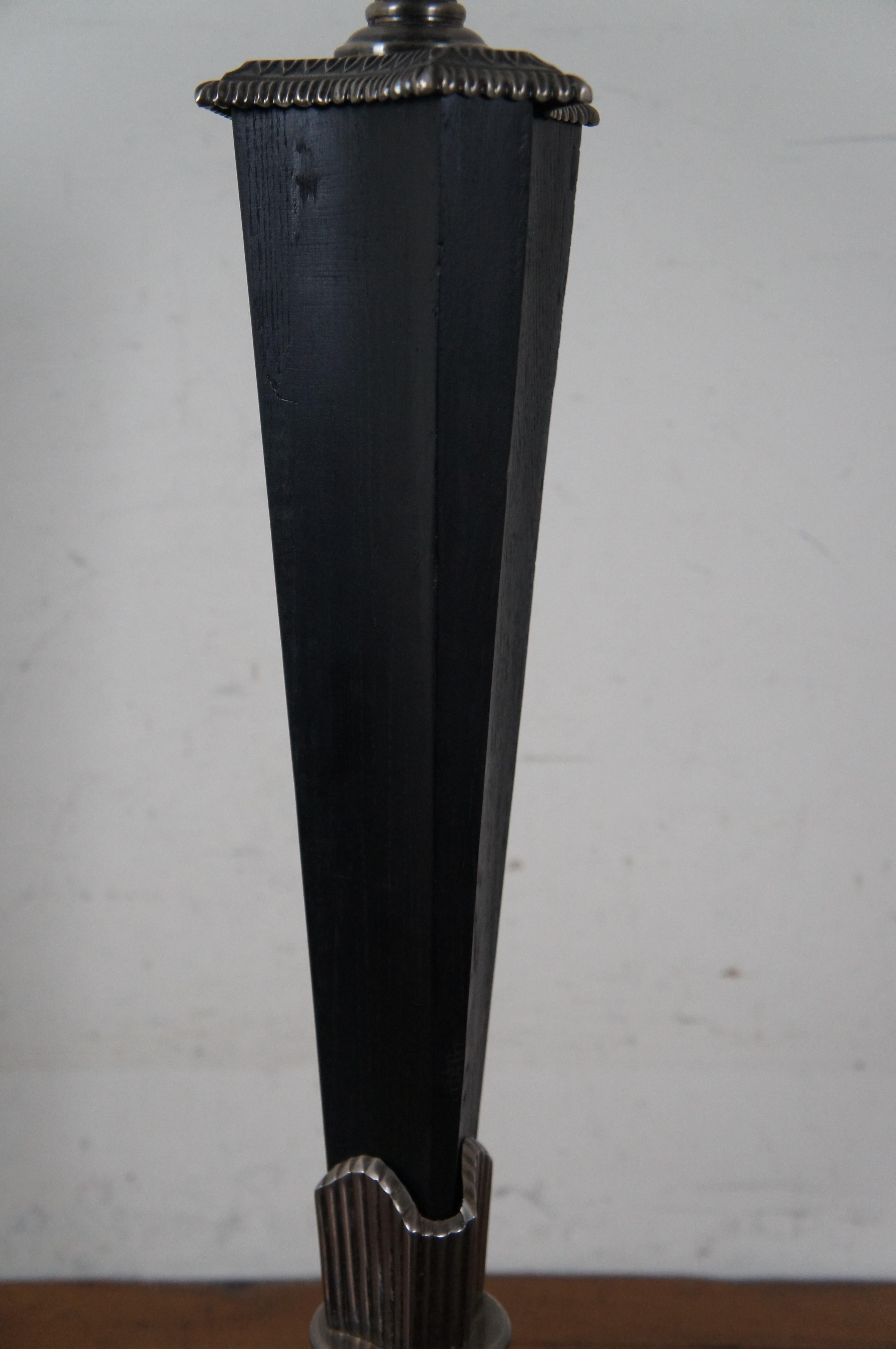 20th Century Chapman Black Ebonized Wood & Metal Torchiere Column Table Lamp 30