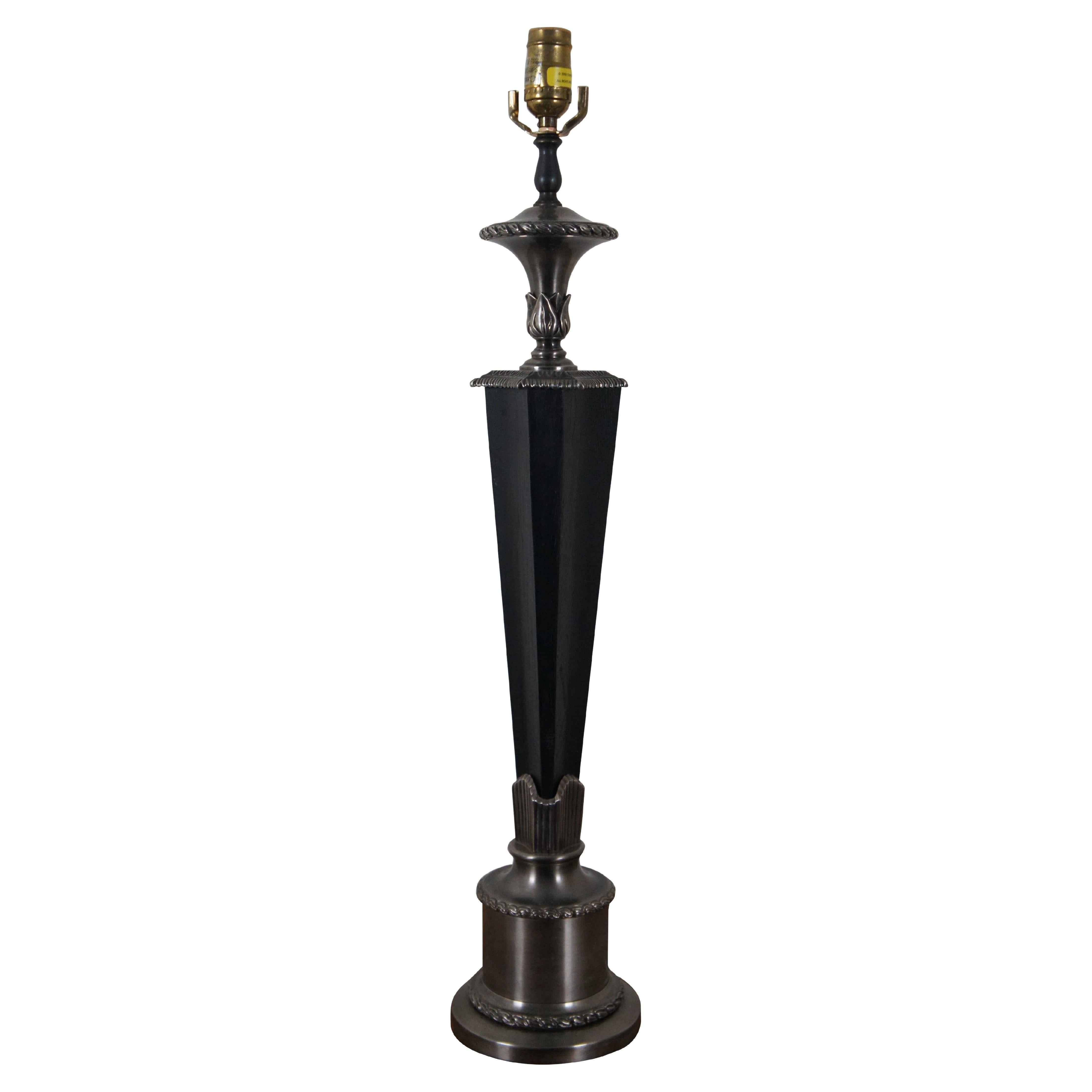 Chapman Black Ebonized Wood & Metal Torchiere Column Table Lamp 30" For Sale