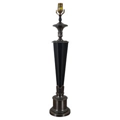 Retro Chapman Black Ebonized Wood & Metal Torchiere Column Table Lamp 30"