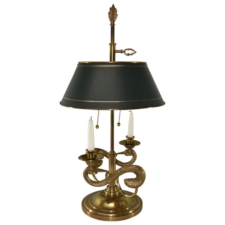 Double Swan Table Lamp Tole Shade, Two Arm Bouillotte Table Lamp