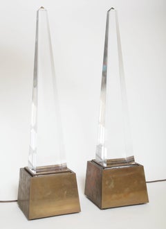 Chapman Brass and Acrylic Obelisk Table Lamps