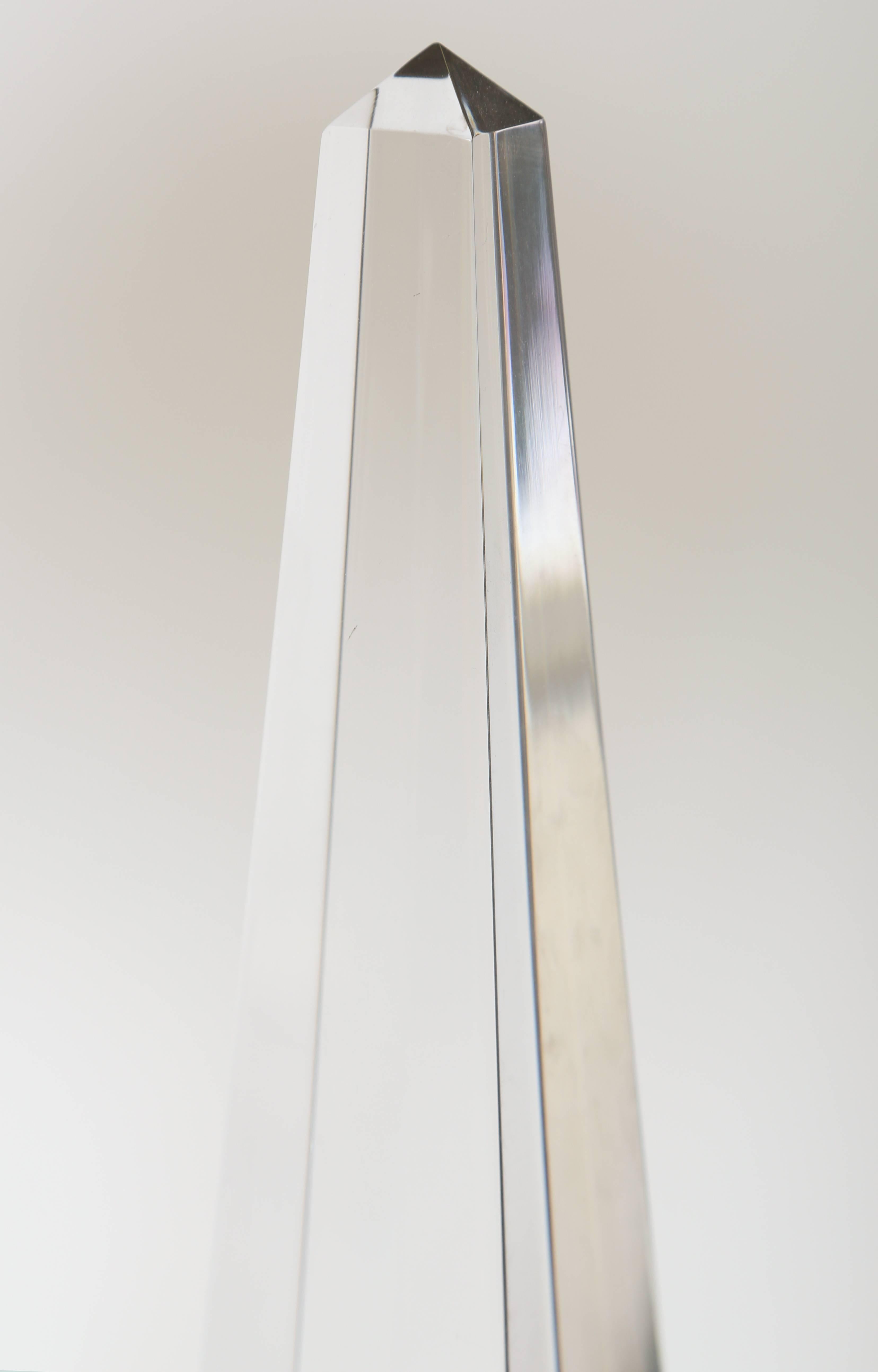 Chapman Brass and Acrylic Obelisk Table Lamps 1