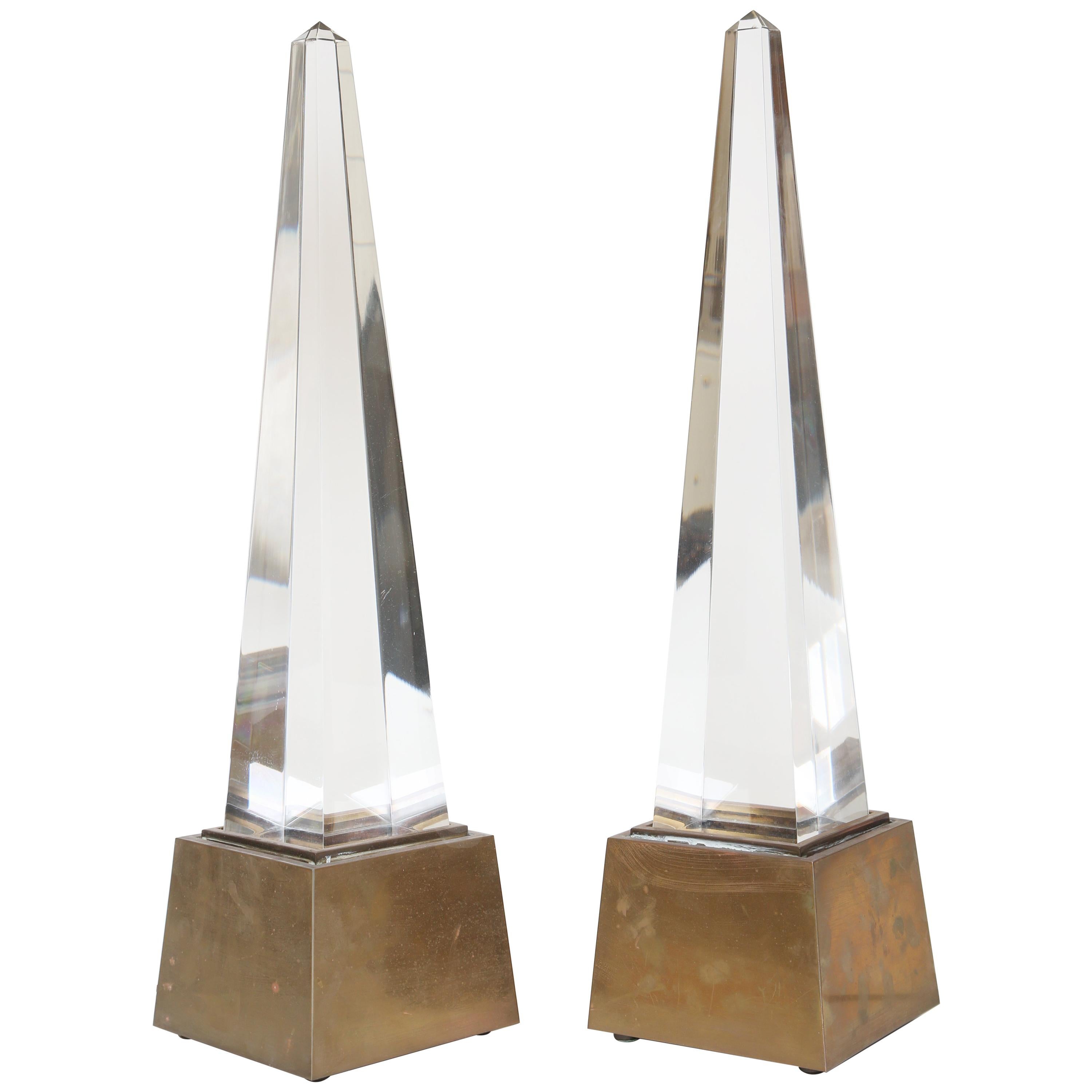 Chapman Brass and Acrylic Obelisk Table Lamps