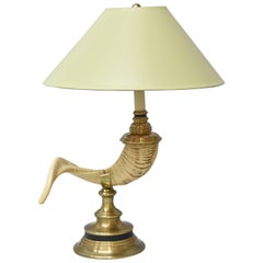 Chapman Brass and Rams Horn Desk Lamp, circa 1975 Two Sockets