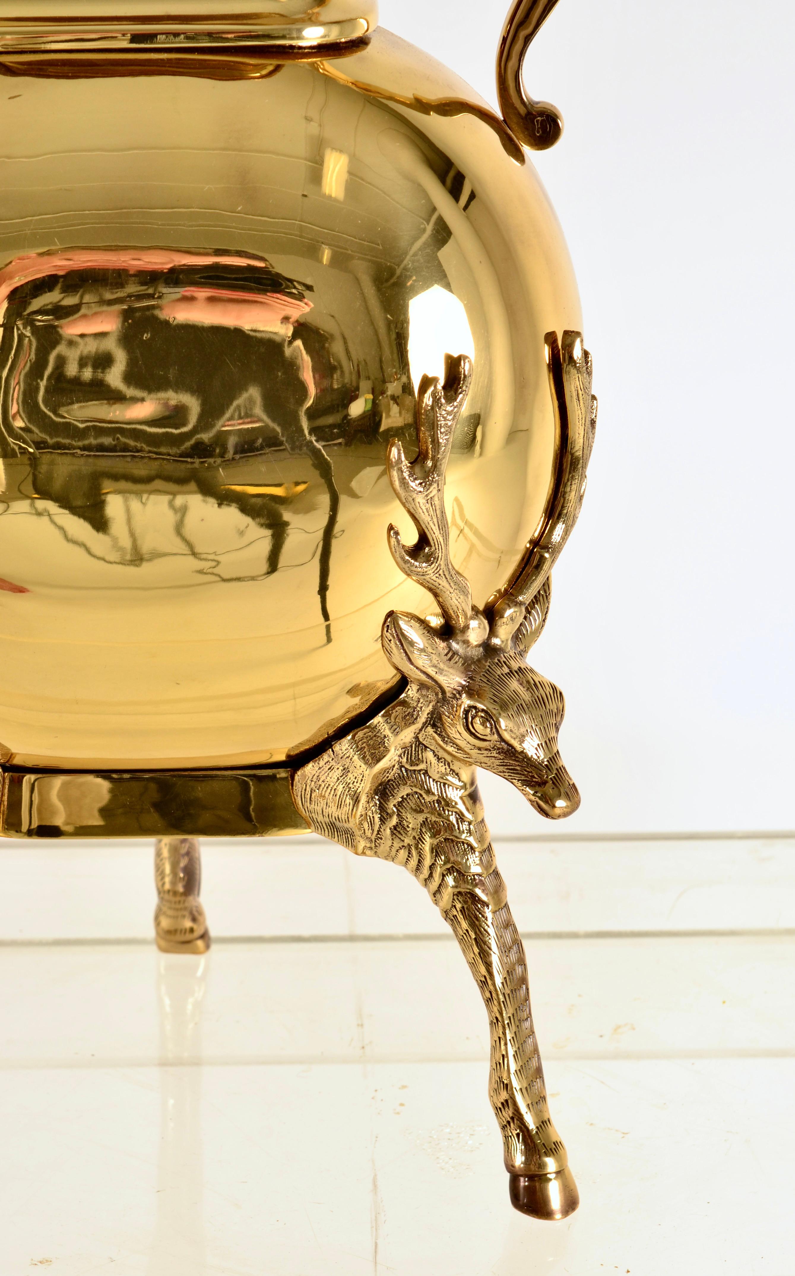 Polished Chapman Brass Table Lamp with Figured Stag Legs For Sale