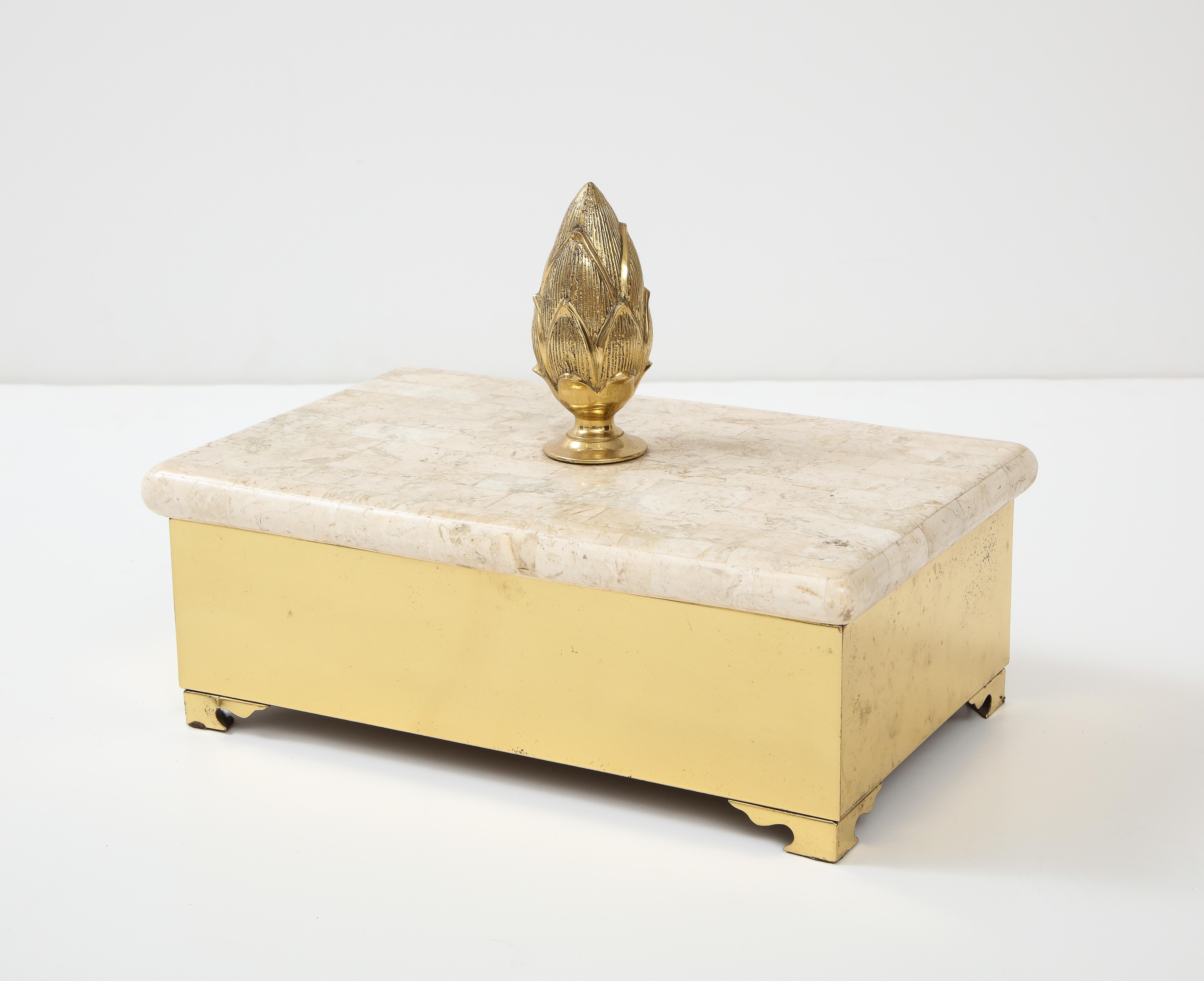 American Chapman Brass, Travertine Box For Sale