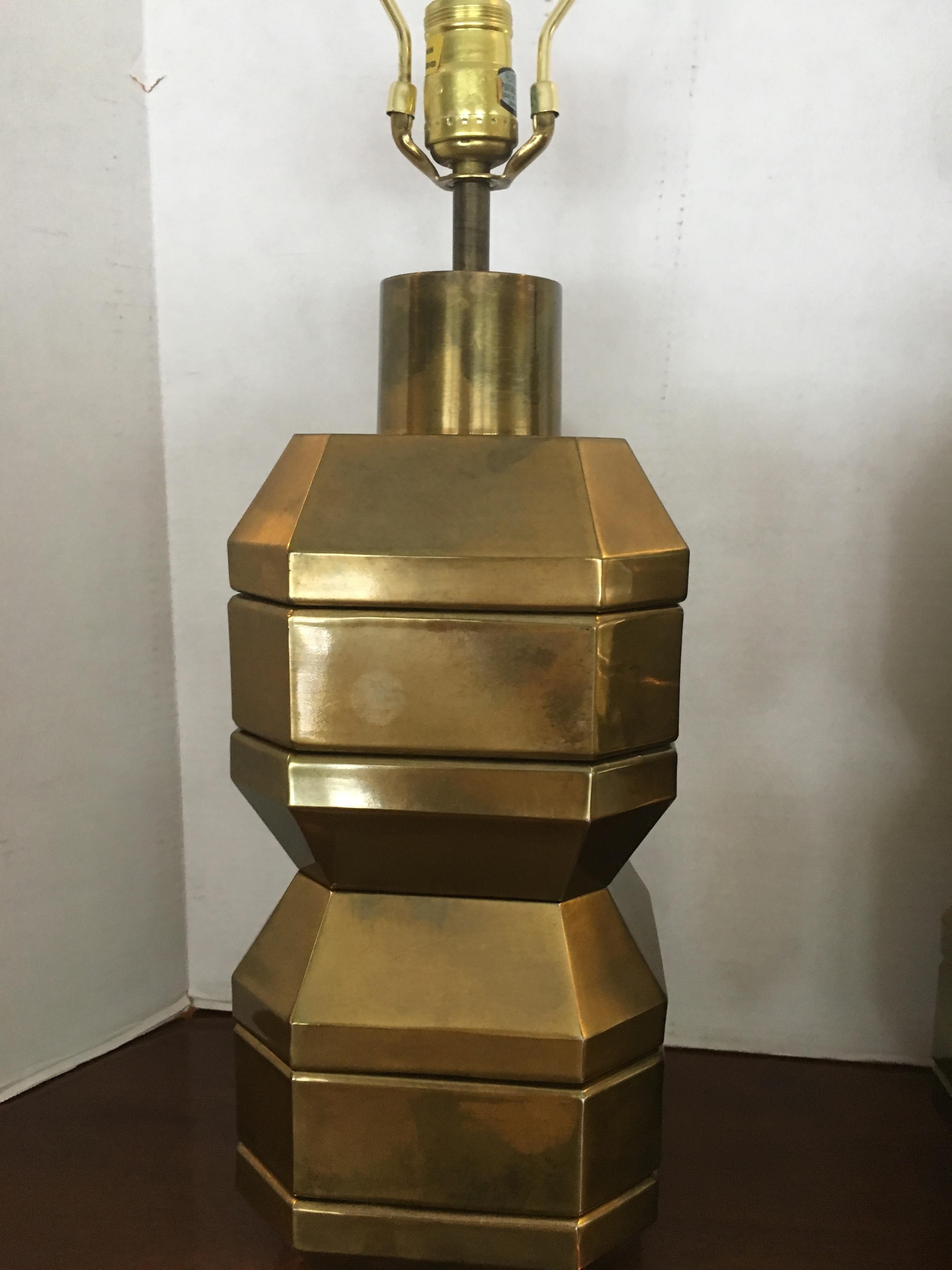 Chapman Chunky Brass Lamps In Good Condition In Chicago, IL