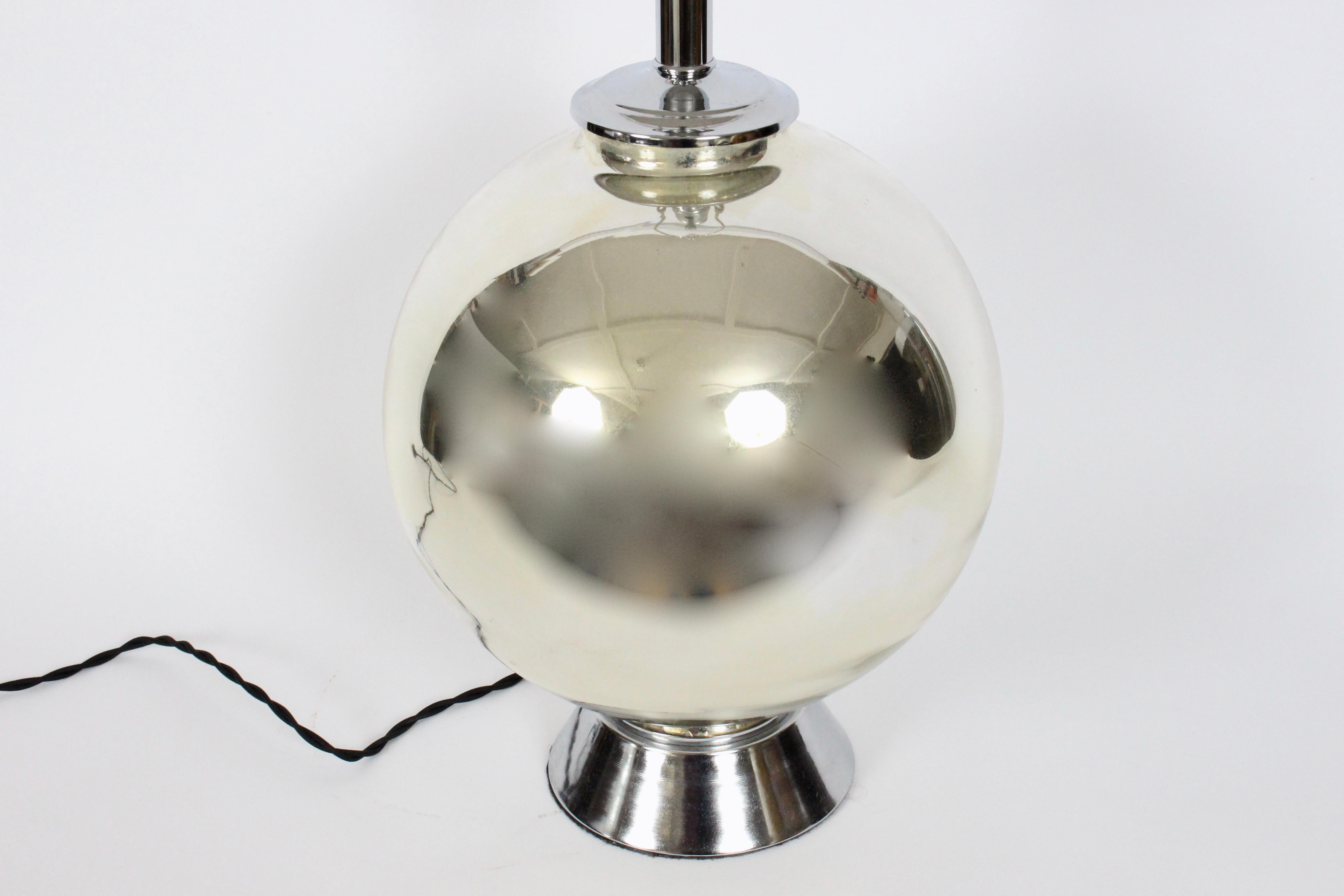 Chapman Co. Mercury Glass Ball Table Lamp, 1960's In Good Condition For Sale In Bainbridge, NY