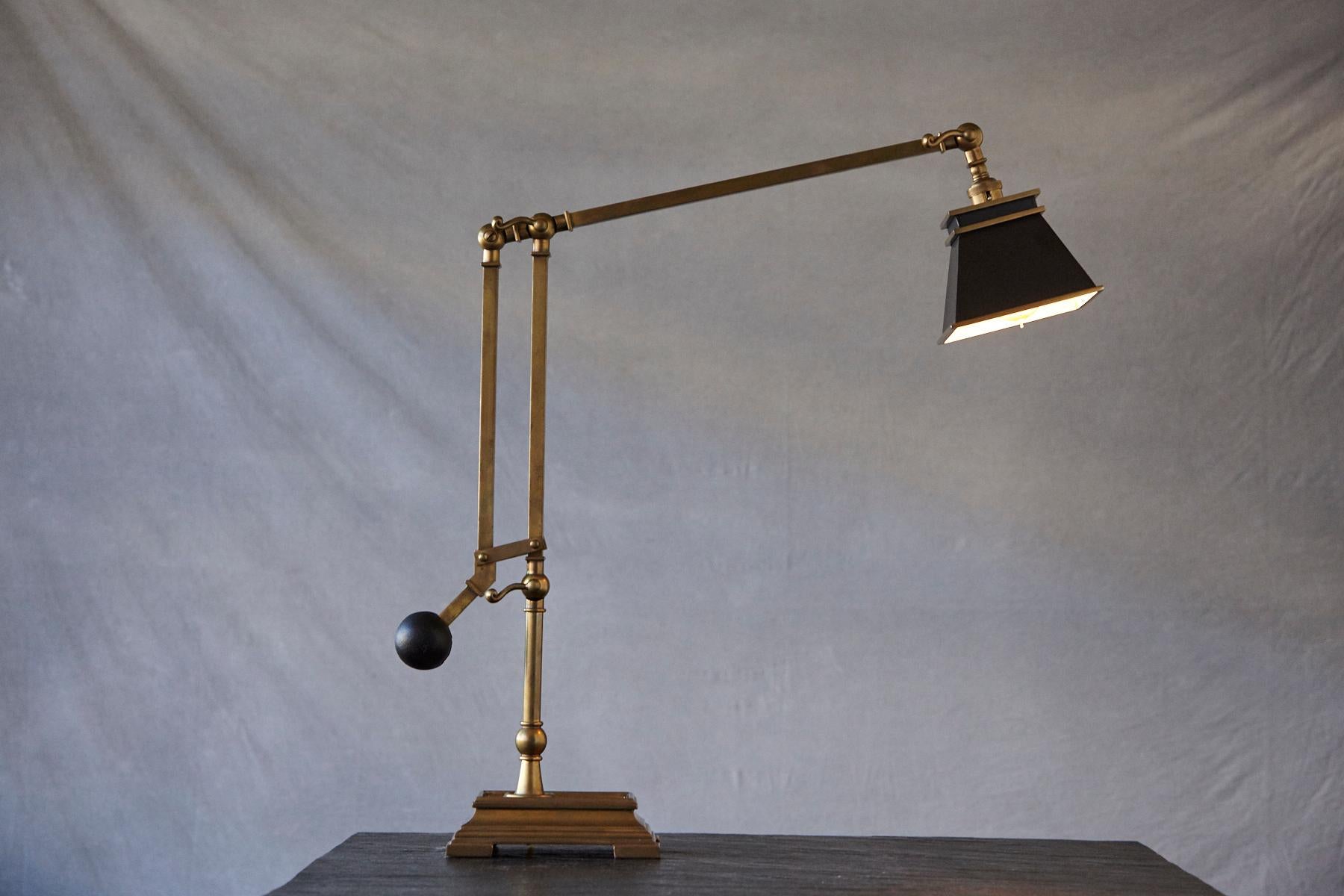 Chapman Engravers Weight Balanced Brass Desk Lamp with Square Black Shade 4