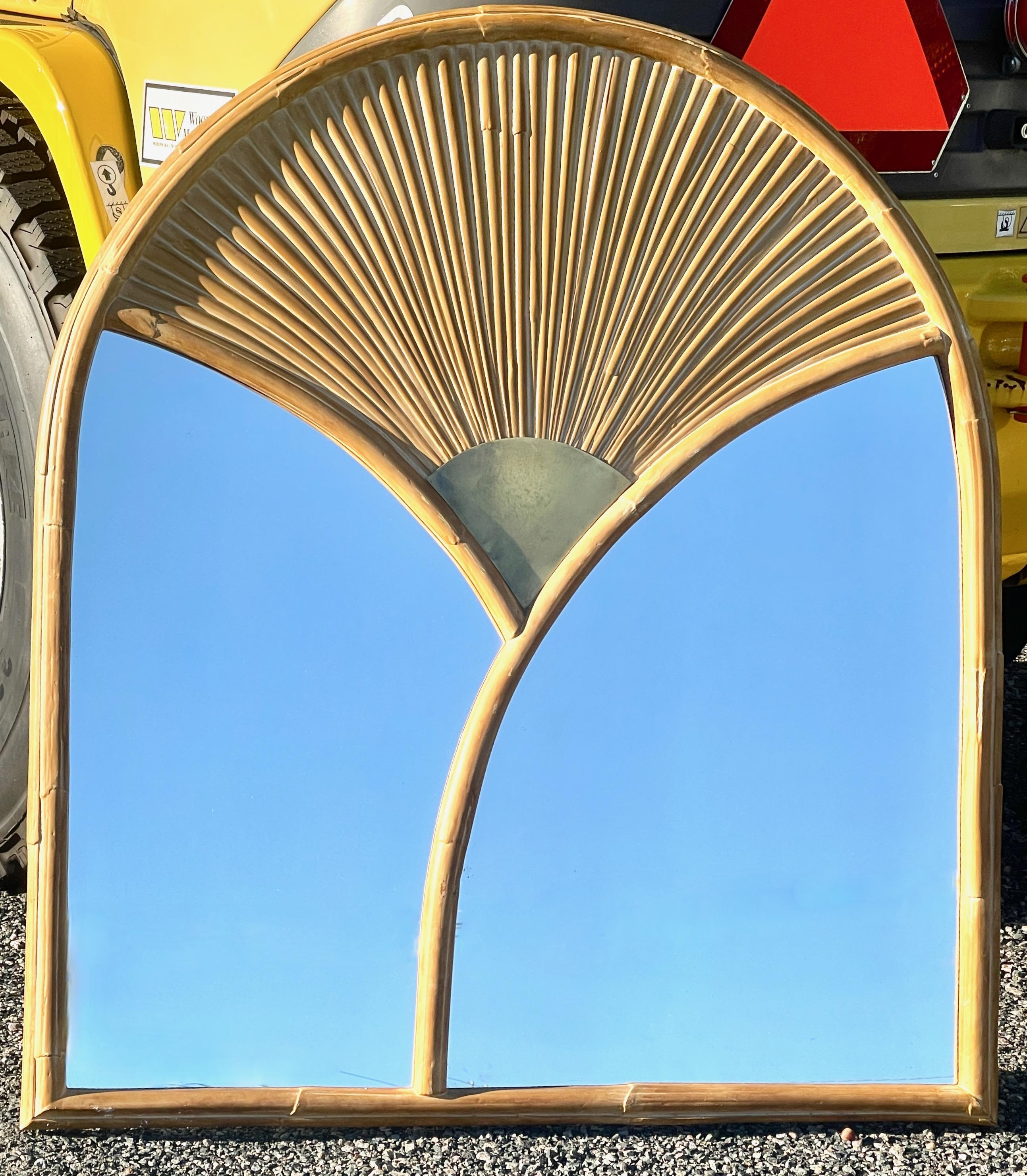 Hollywood Regency Chapman Faux Bamboo and Brass Wall Mirror For Sale
