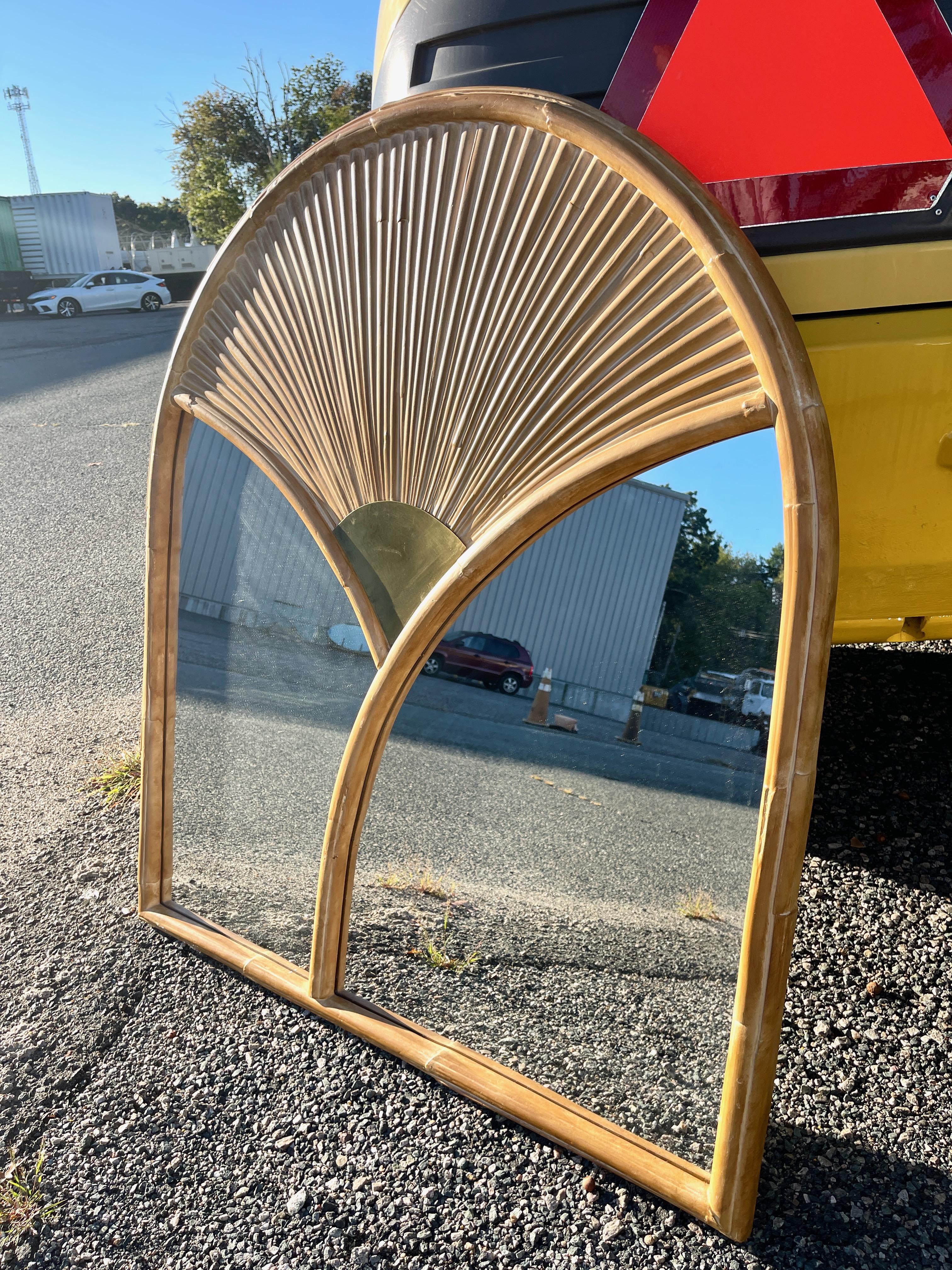 Chapman Faux Bamboo and Brass Wall Mirror In Good Condition For Sale In Hanover, MA