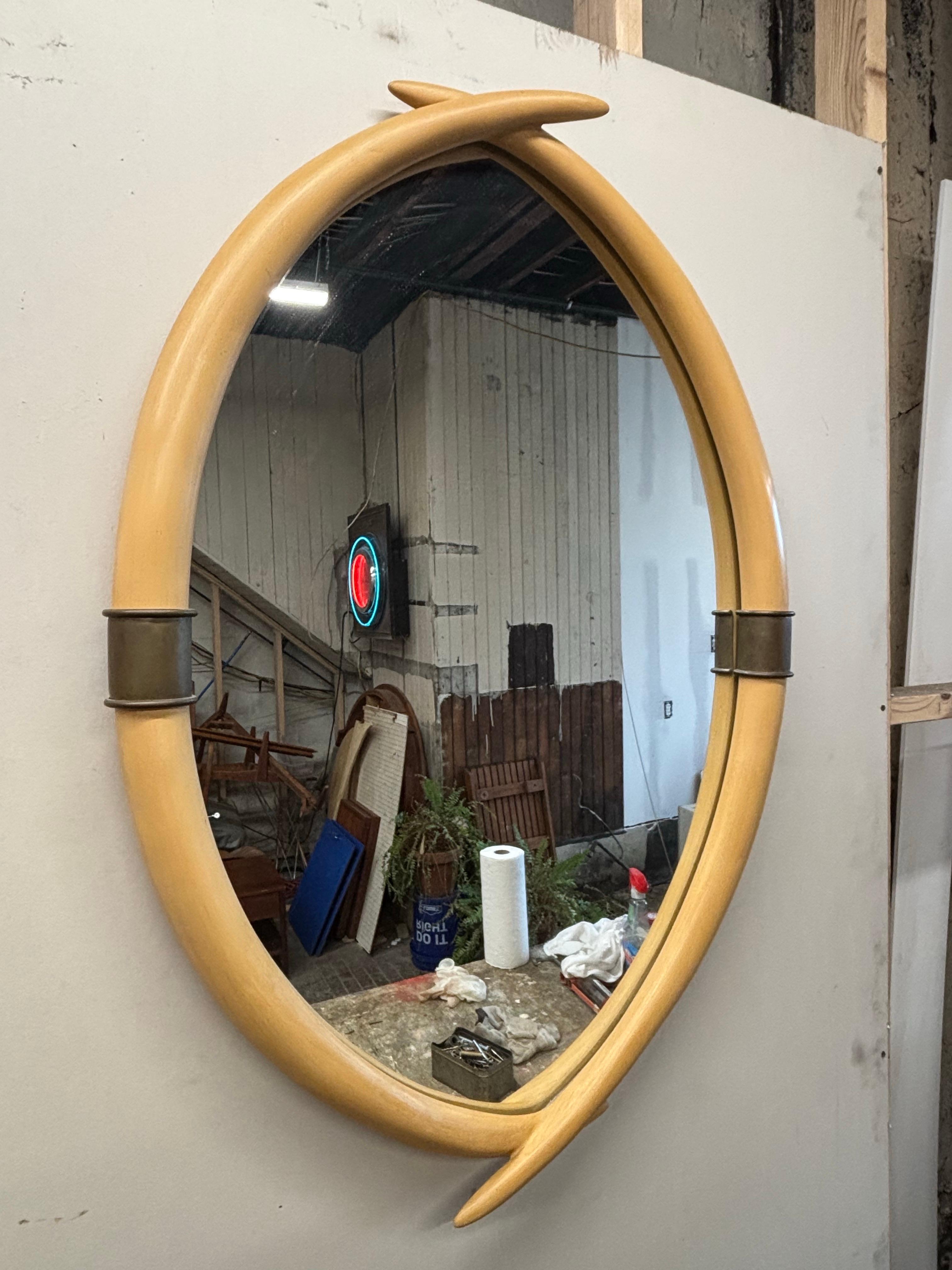 Late 20th Century Chapman Faux Elephant Tusk Mirror For Sale