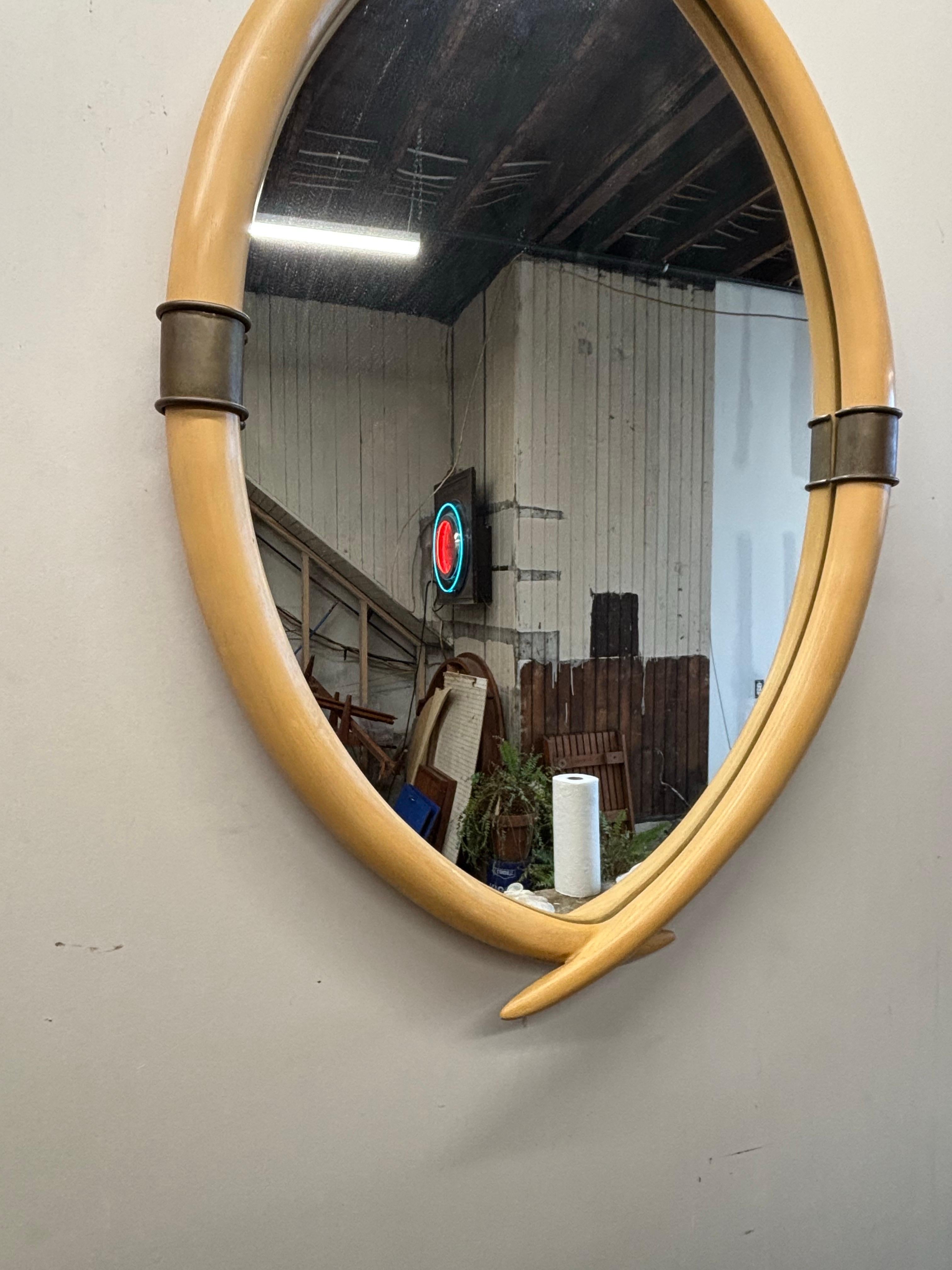 Brass Chapman Faux Elephant Tusk Mirror For Sale