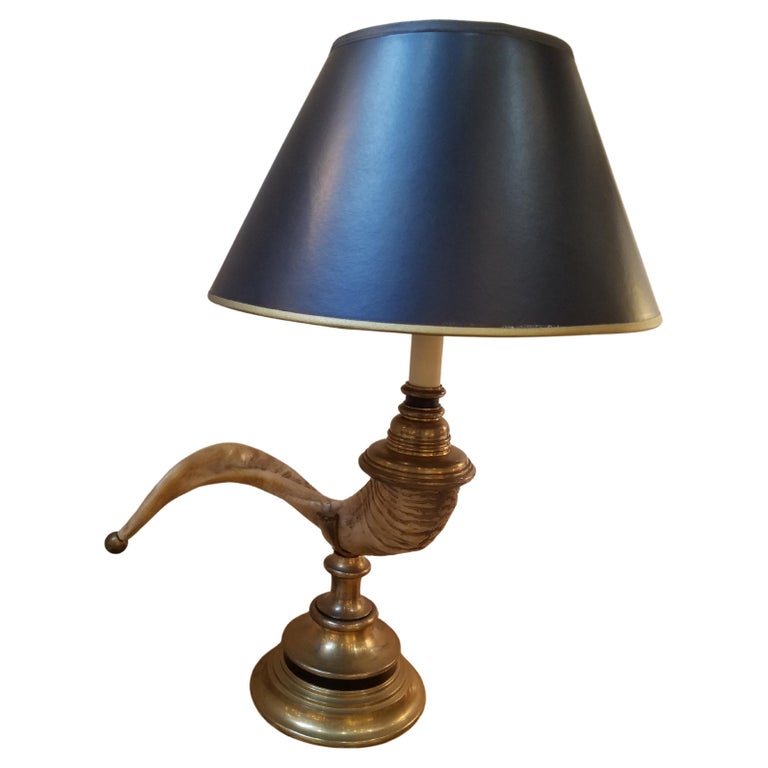 Chapman Faux Ram Horn and Brass Lamp For Sale
