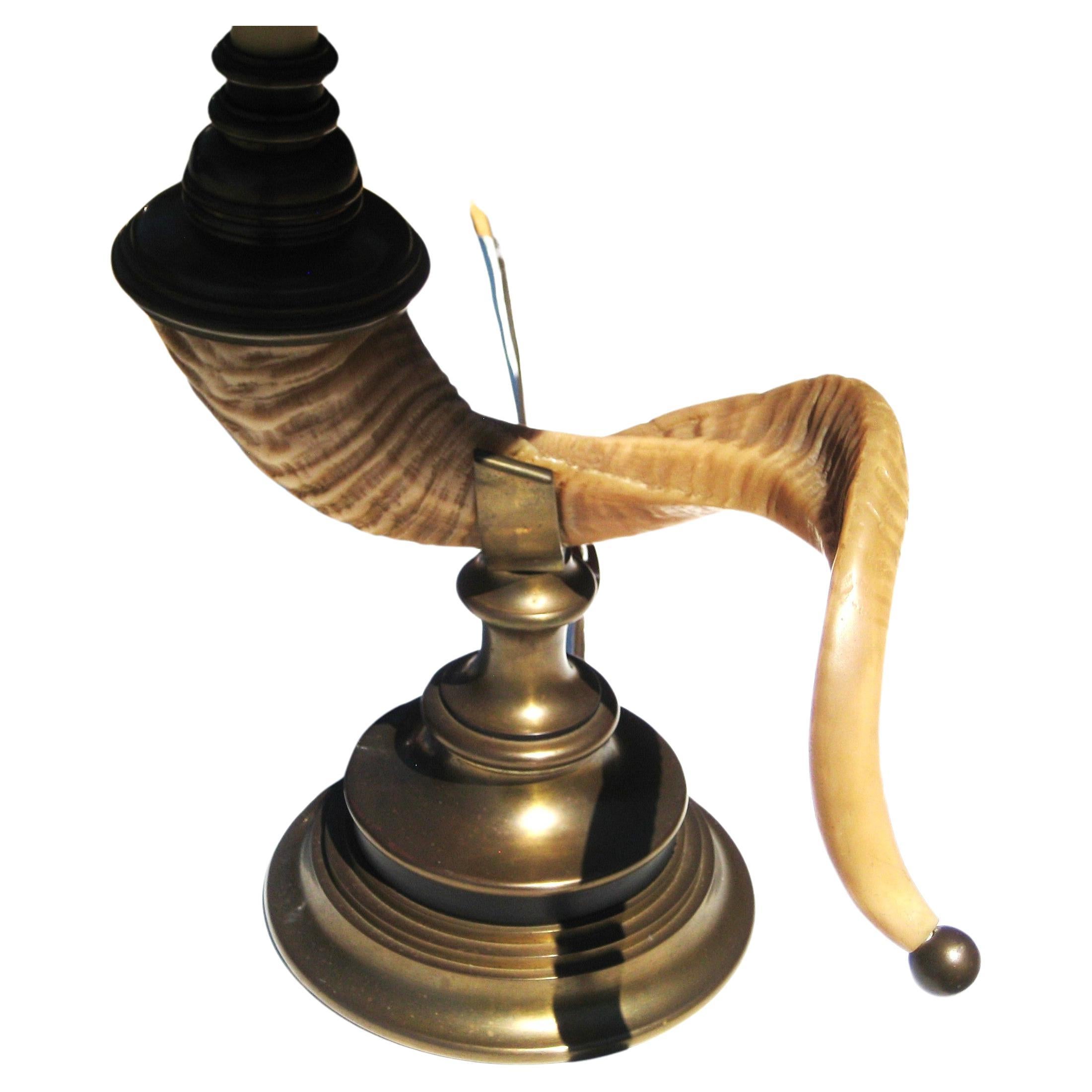 Hollywood Regency Chapman Faux Rams Horn and Brass Table Lamp, 1970's