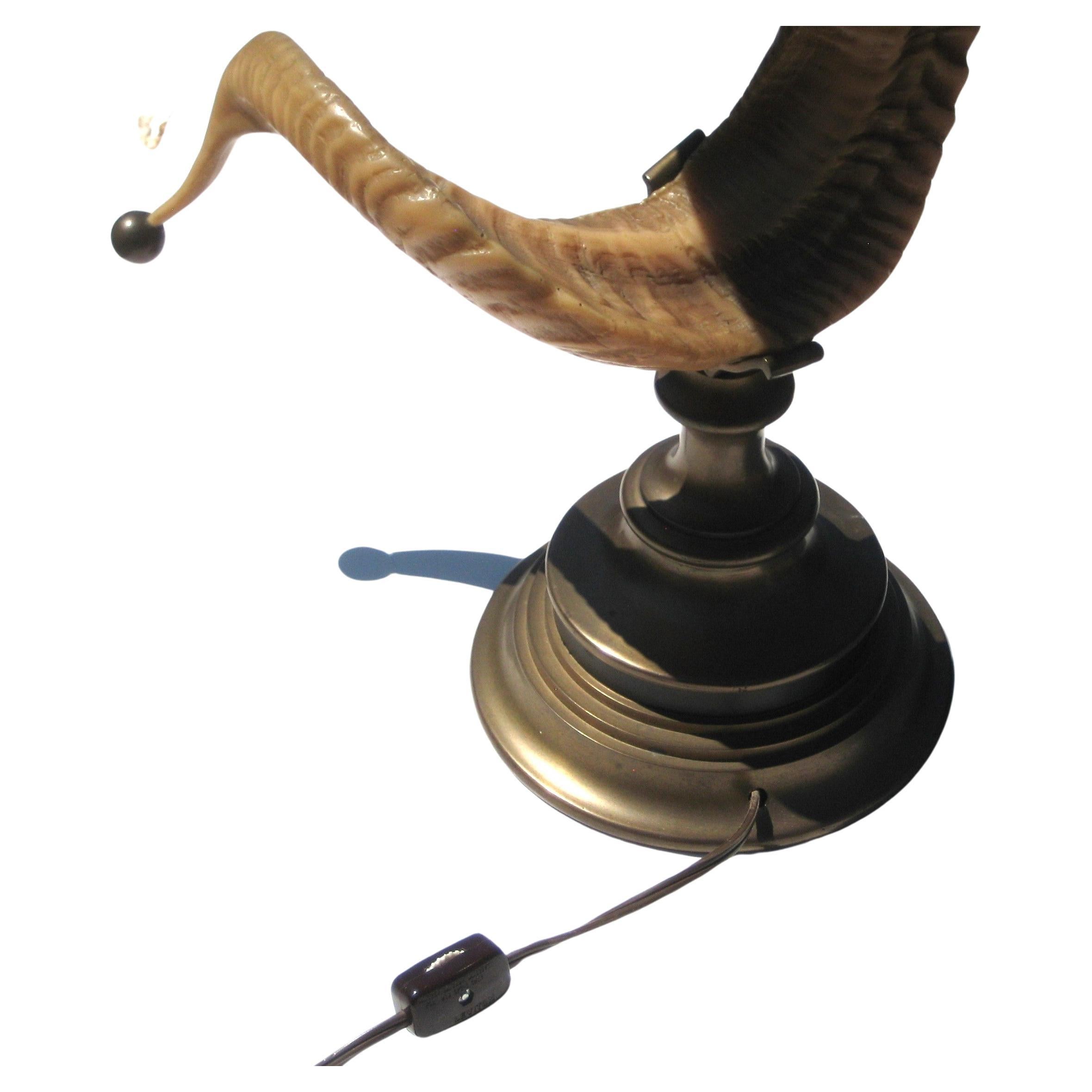American Chapman Faux Rams Horn and Brass Table Lamp, 1970's