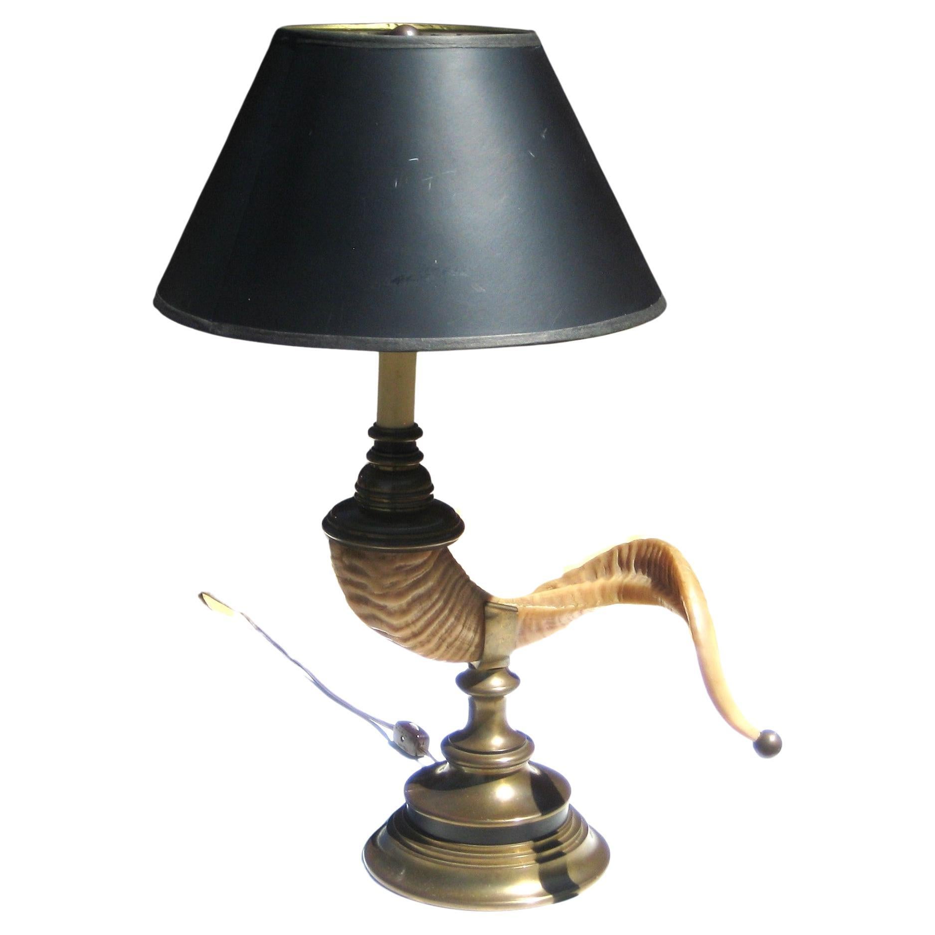 Chapman Faux Rams Horn and Brass Table Lamp, 1970's 2