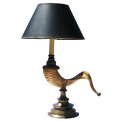 Chapman Faux Rams Horn and Brass Table Lamp, 1970's