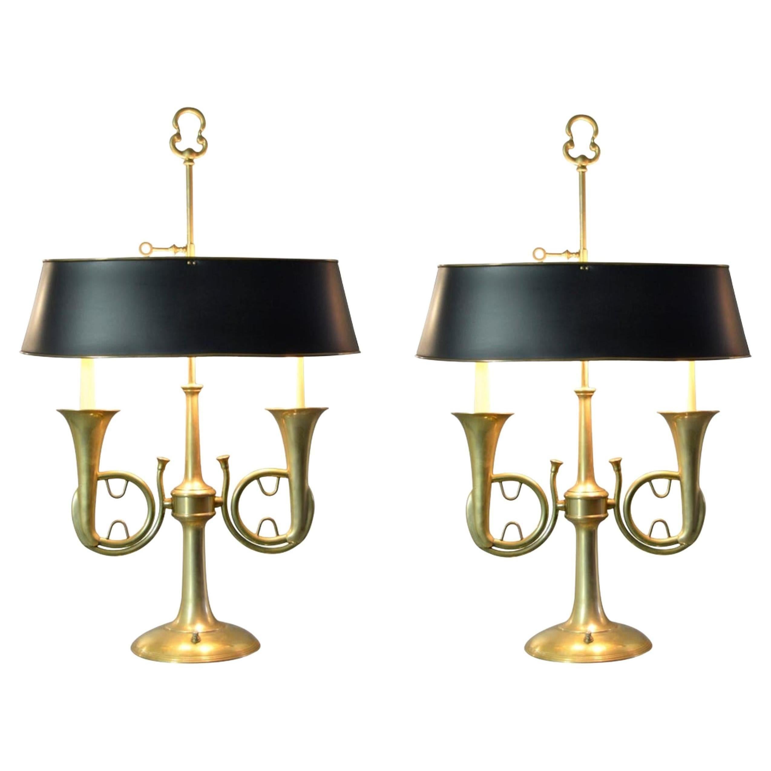 Chapman French Horn Brass Table Lamps, circa 1960s For Sale