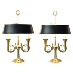 Chapman French Horn Brass Table Lamps, circa 1960s