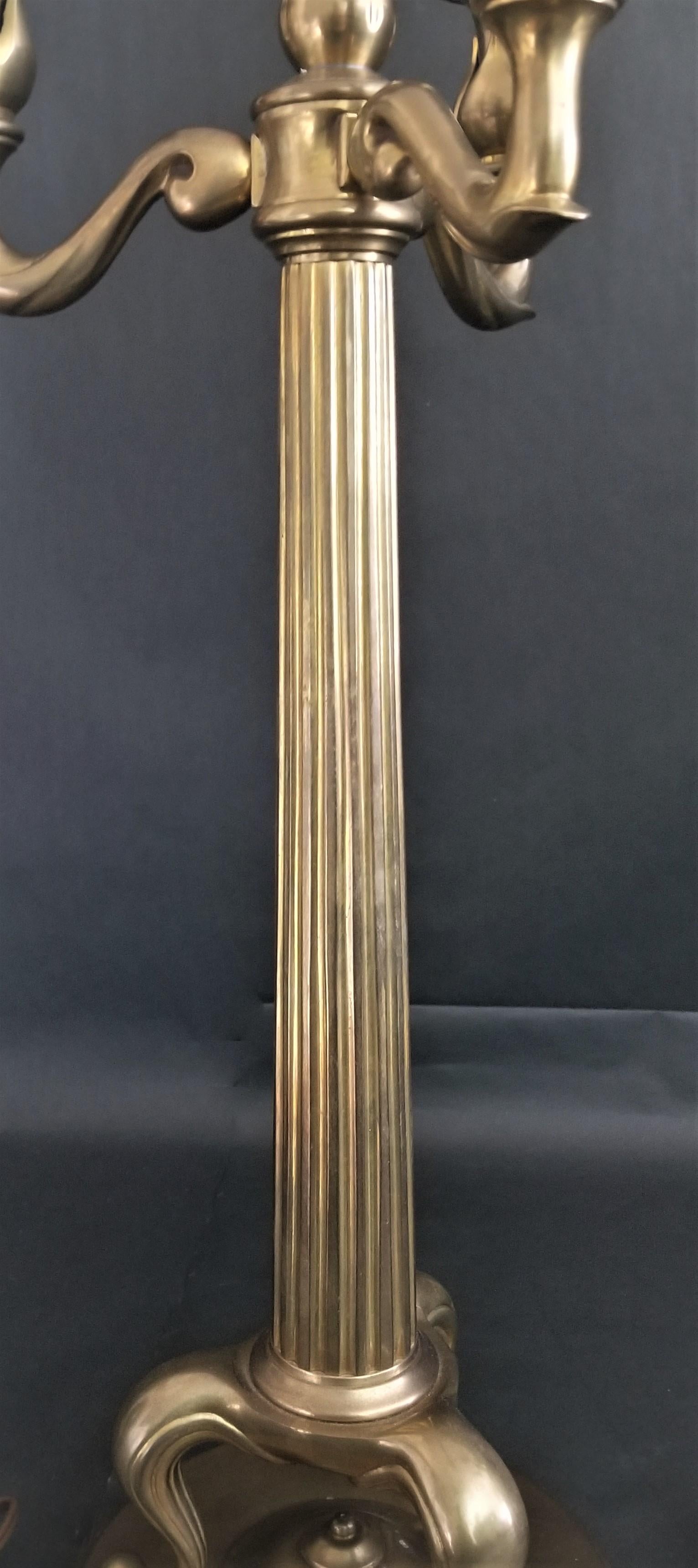 Late 20th Century Chapman Heavy Brass Candelabra Fluted Column Table Lamps For Sale