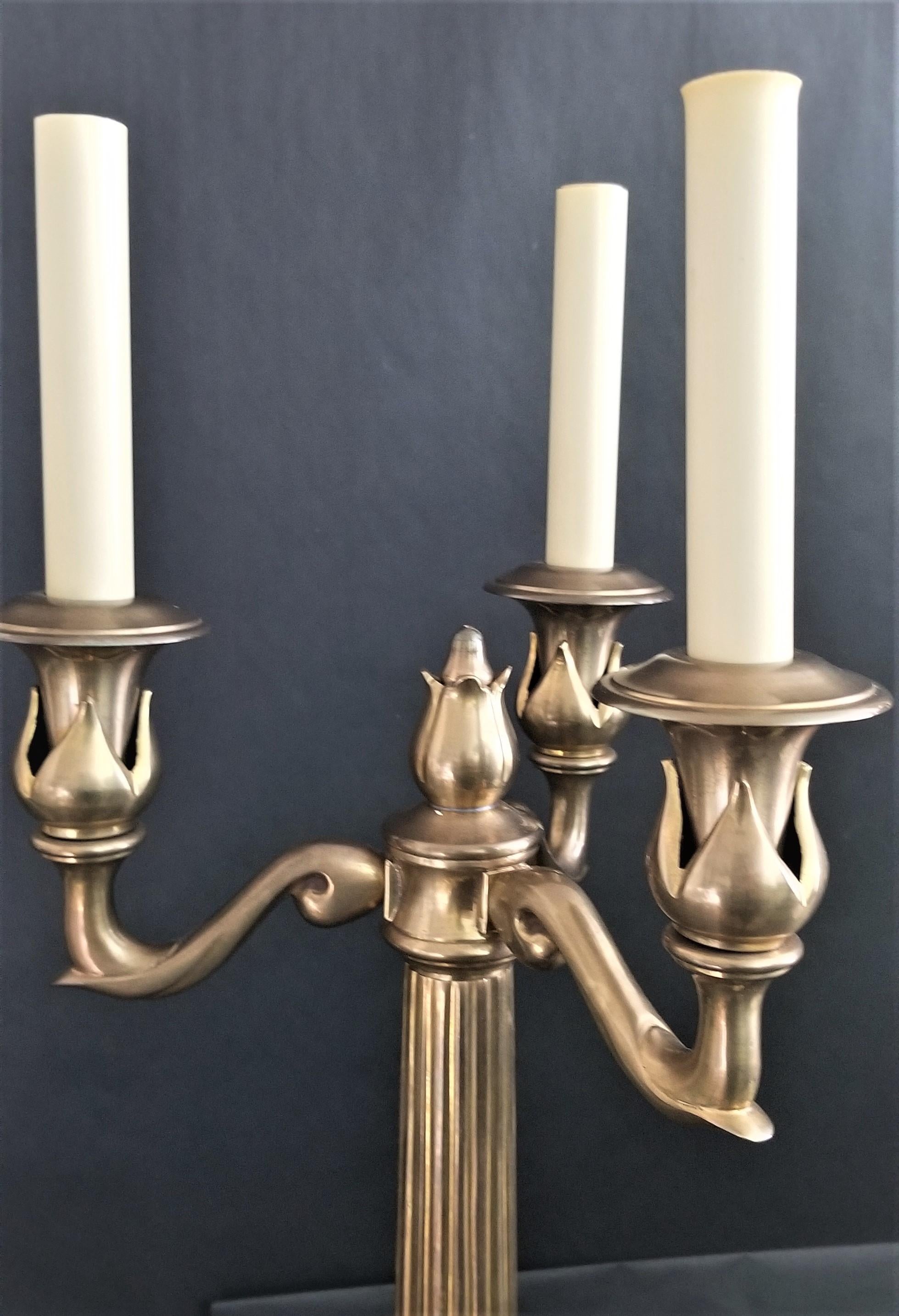 Chapman Heavy Brass Candelabra Fluted Column Table Lamps For Sale 1