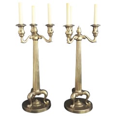 Chapman Heavy Brass Candelabra Fluted Column Table Lamps Pair