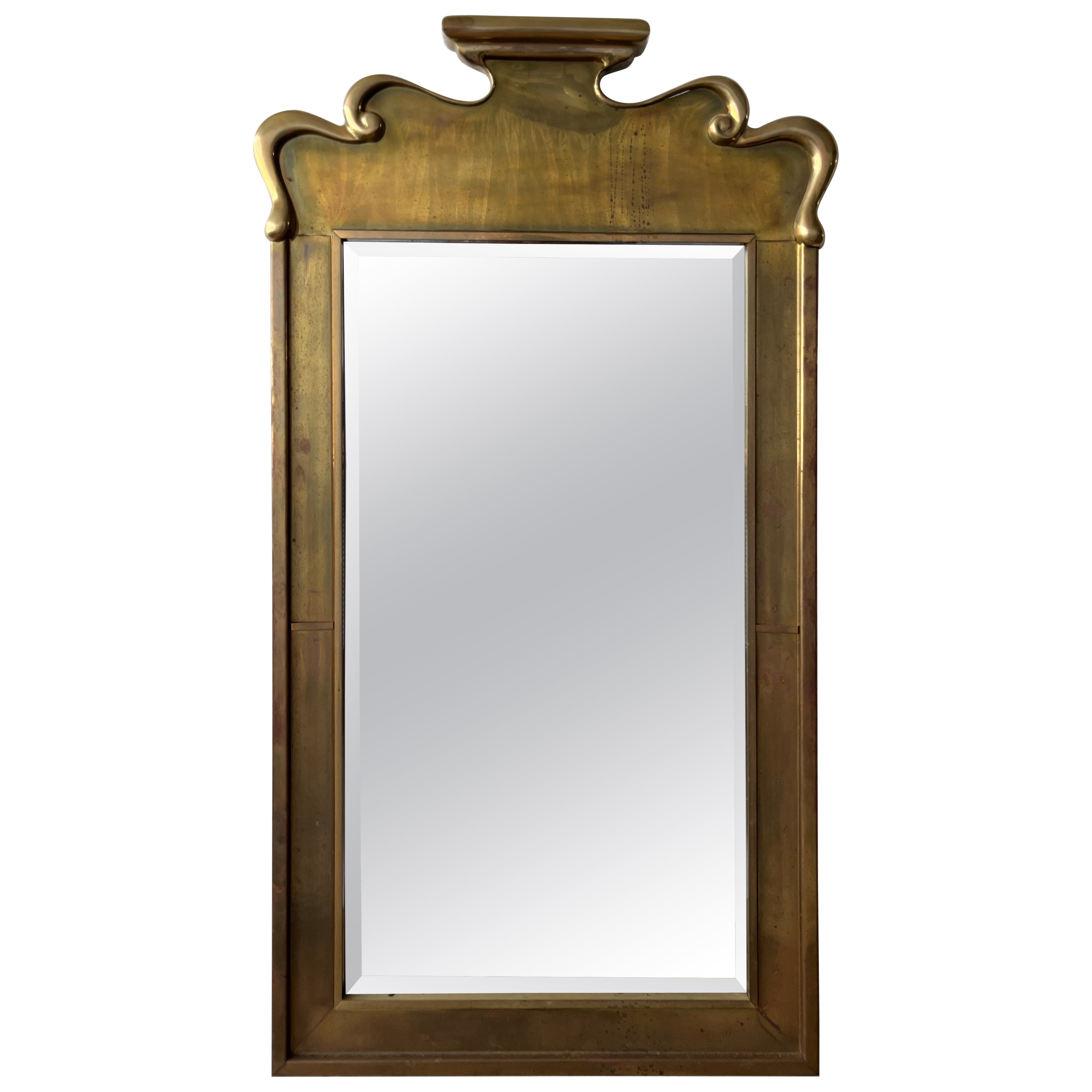 Chapman Hollywood Regency Brass Pagoda Wall Mirror Chinoiserie Mastercraft Style For Sale