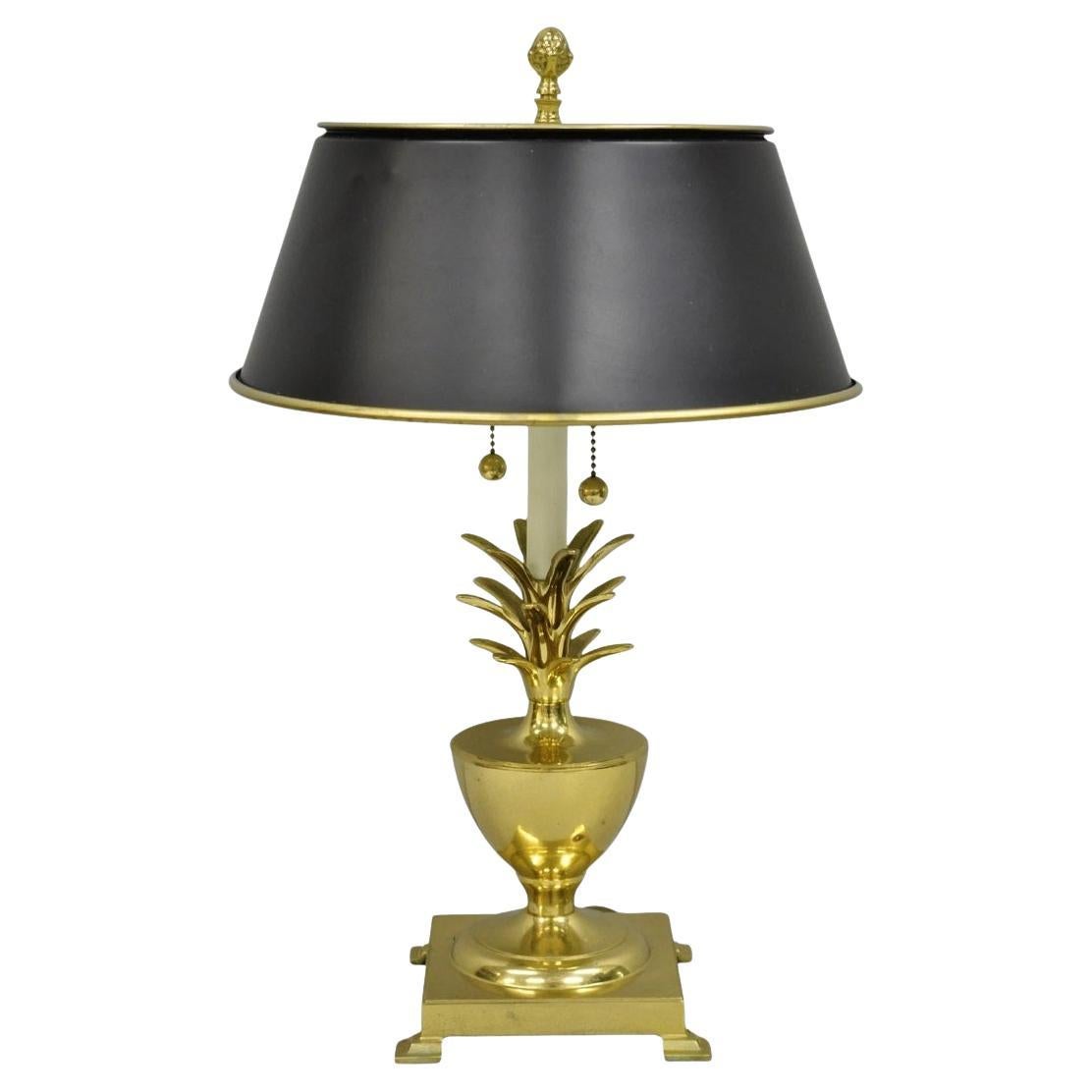 Chapman Hollywood Regency Messing Ananas Tole Metall Schwarzer Schirm Tischlampe