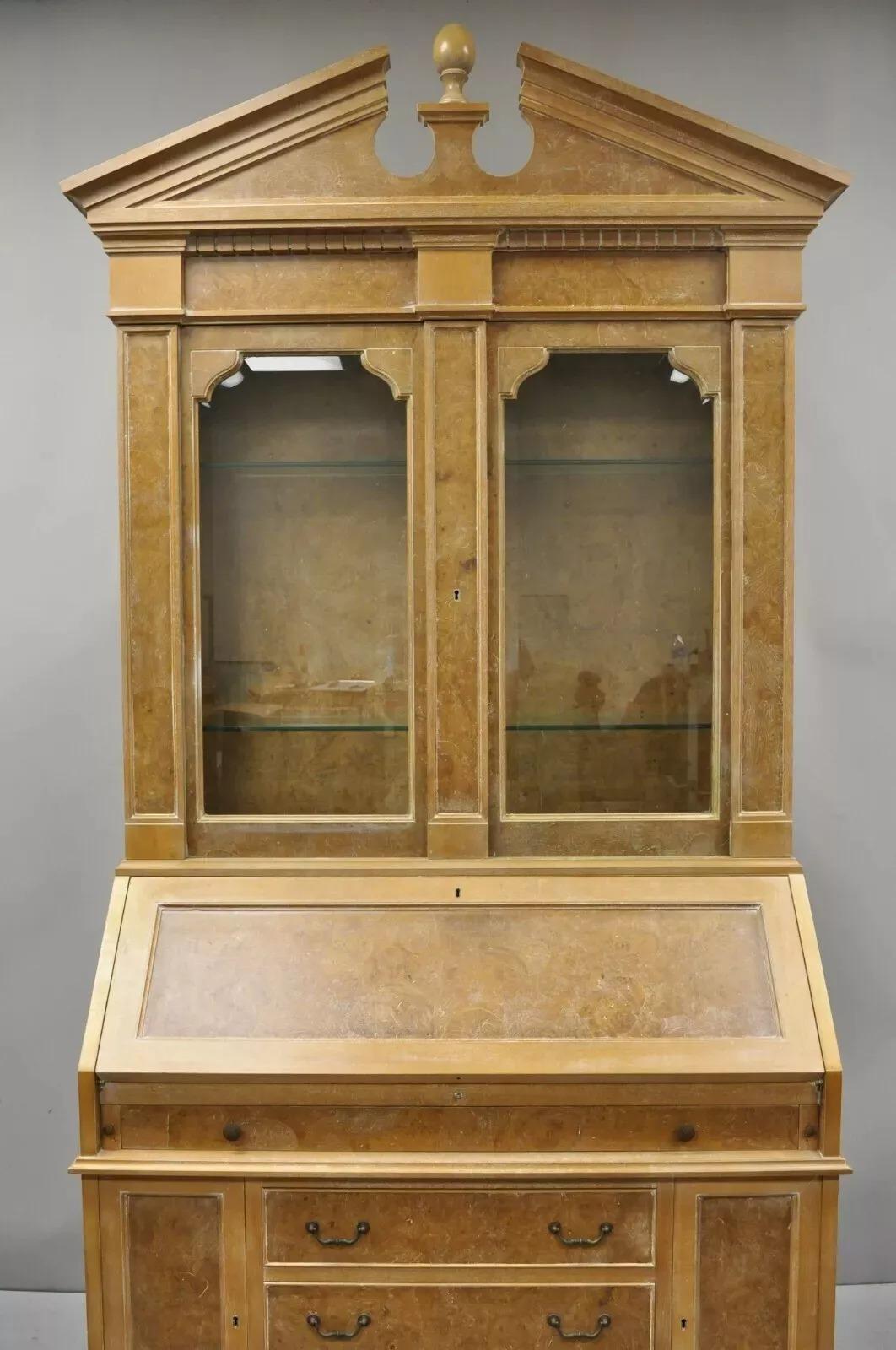 Chapman Italian Neoclassical Burl Wood Patchwork Olivewood Tall Secretary Desk en vente 4