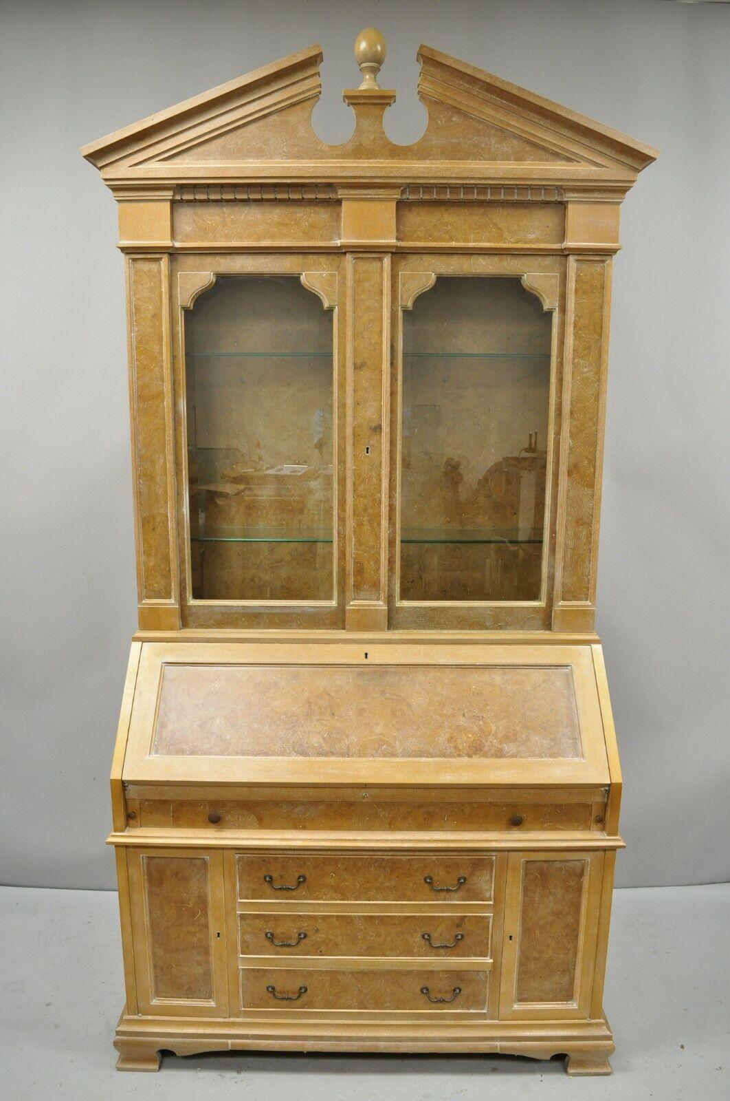 Chapman Italian Neoclassical Burl Wood Patchwork Olivewood Tall Secretary Desk For Sale 5